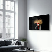 Crowned Crane | Glass Wall Art - Artdesigna