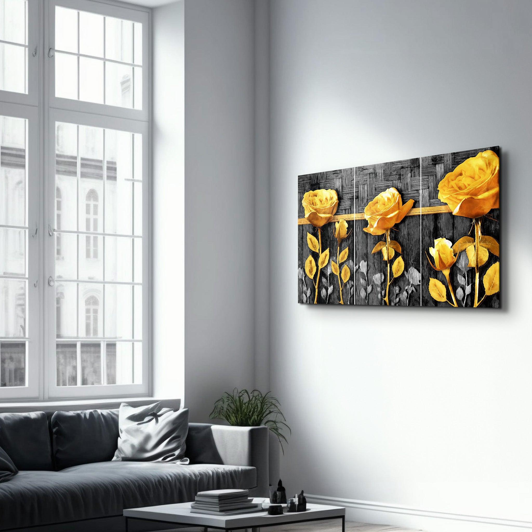 Yellow Flowers | Glass Wall Art - Artdesigna