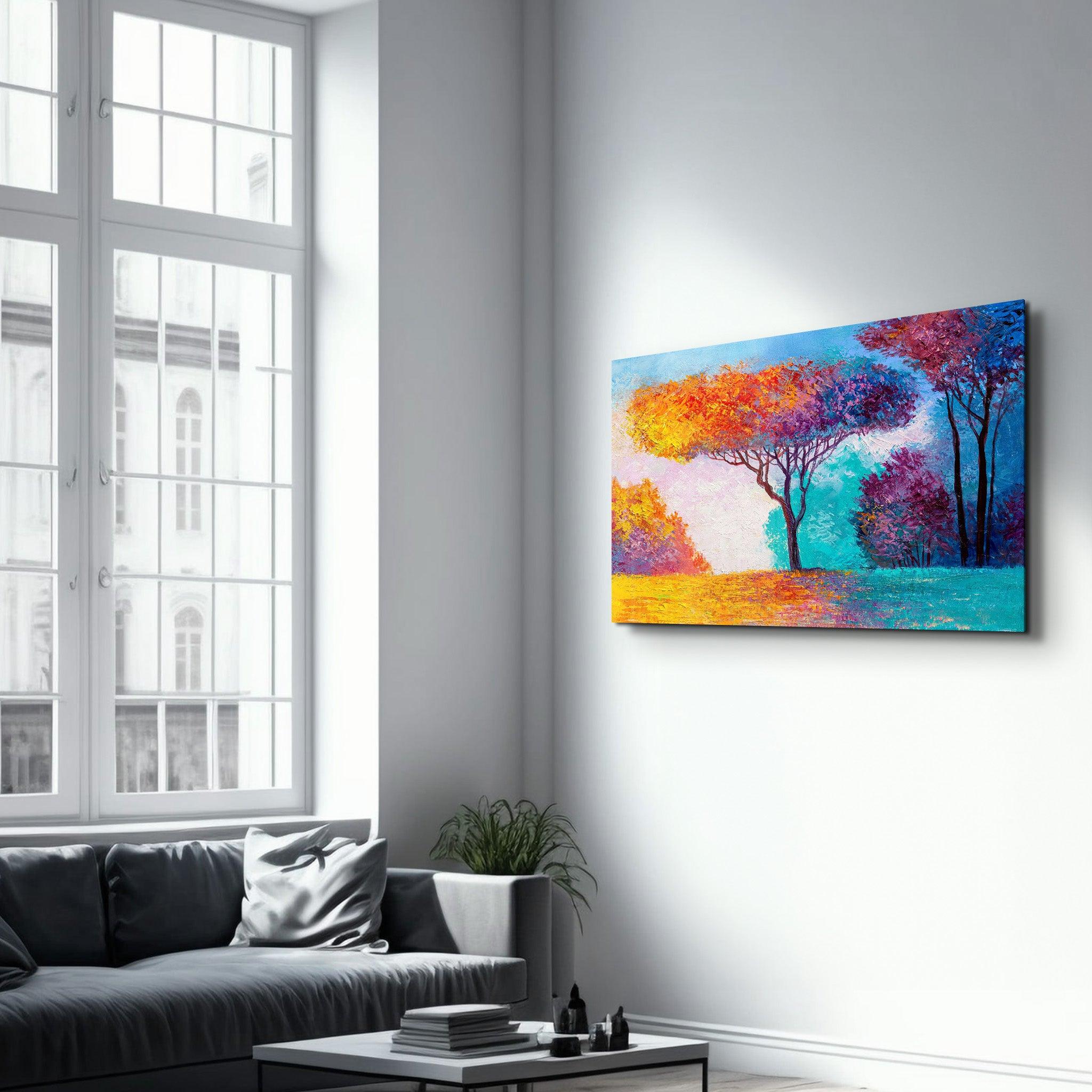 Abstract Colorful Trees | Glass Wall Art - Artdesigna