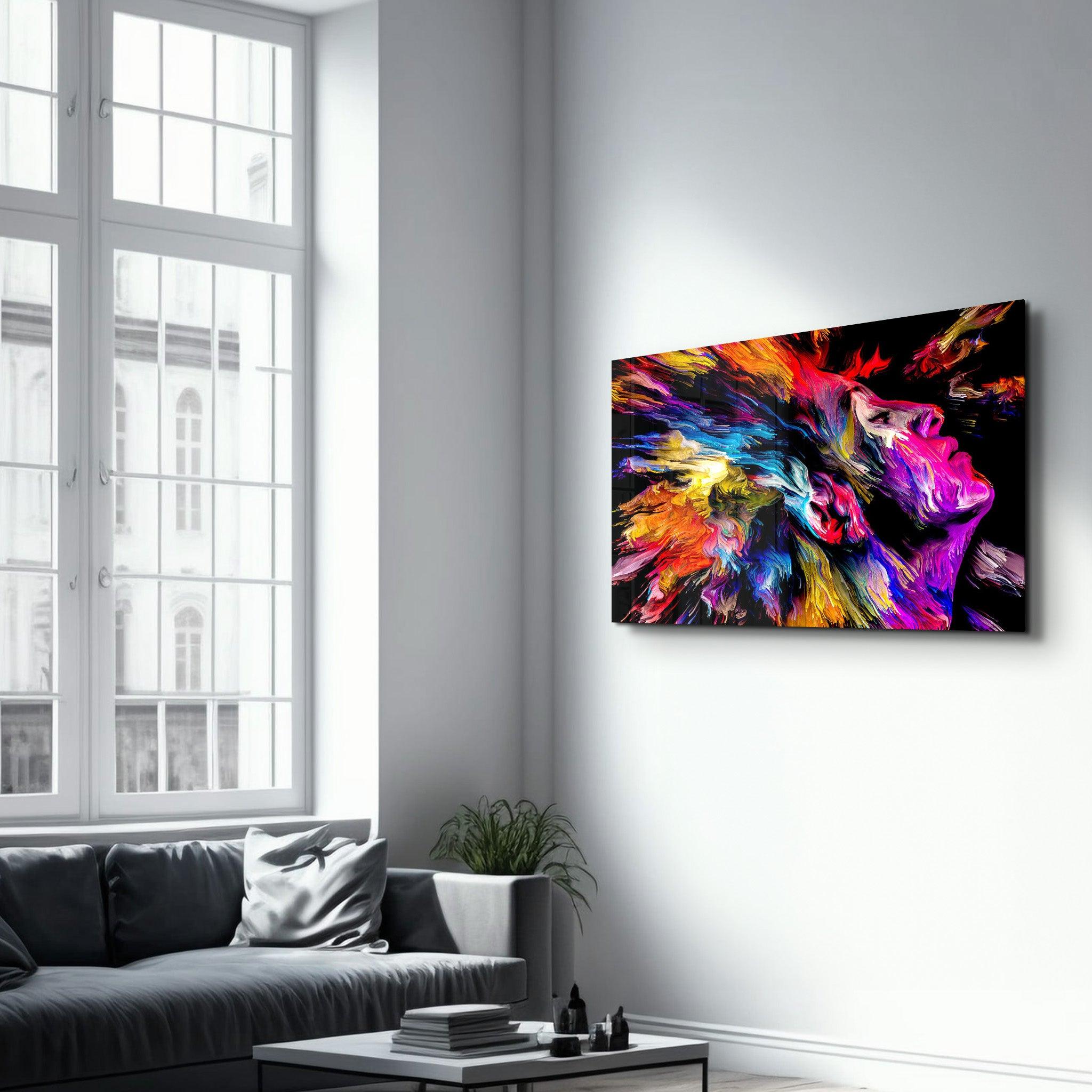 Abstract Colorful Woman Portrait V3 | Glass Wall Art - Artdesigna