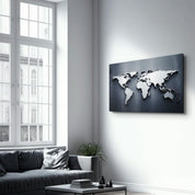 Metallic Blue World Map | Glass Wall Art - Artdesigna