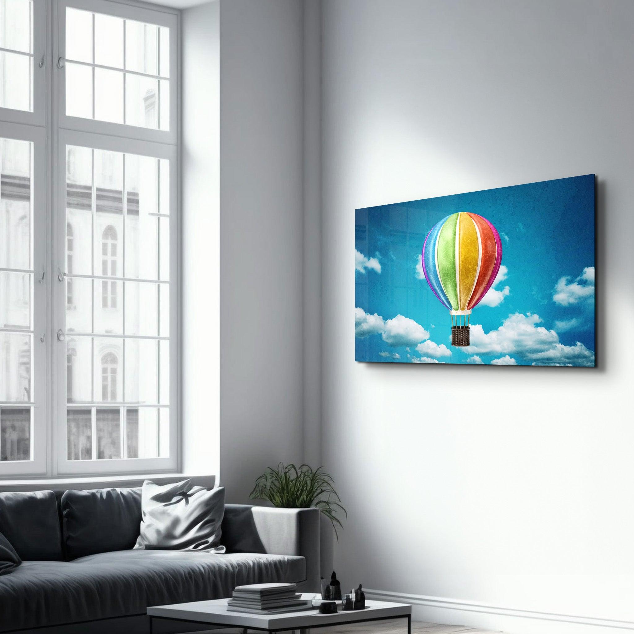 Rainbow Air Balloon | Glass Wall Art - Artdesigna