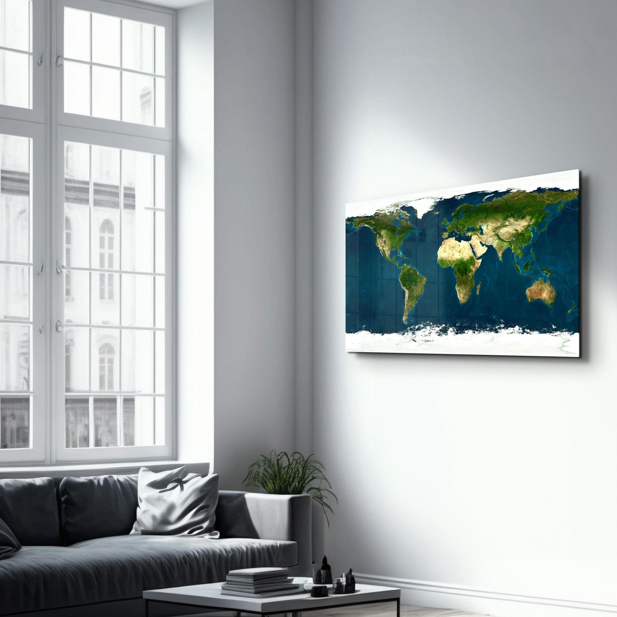 Satellite World Map | Glass Wall Art - Artdesigna