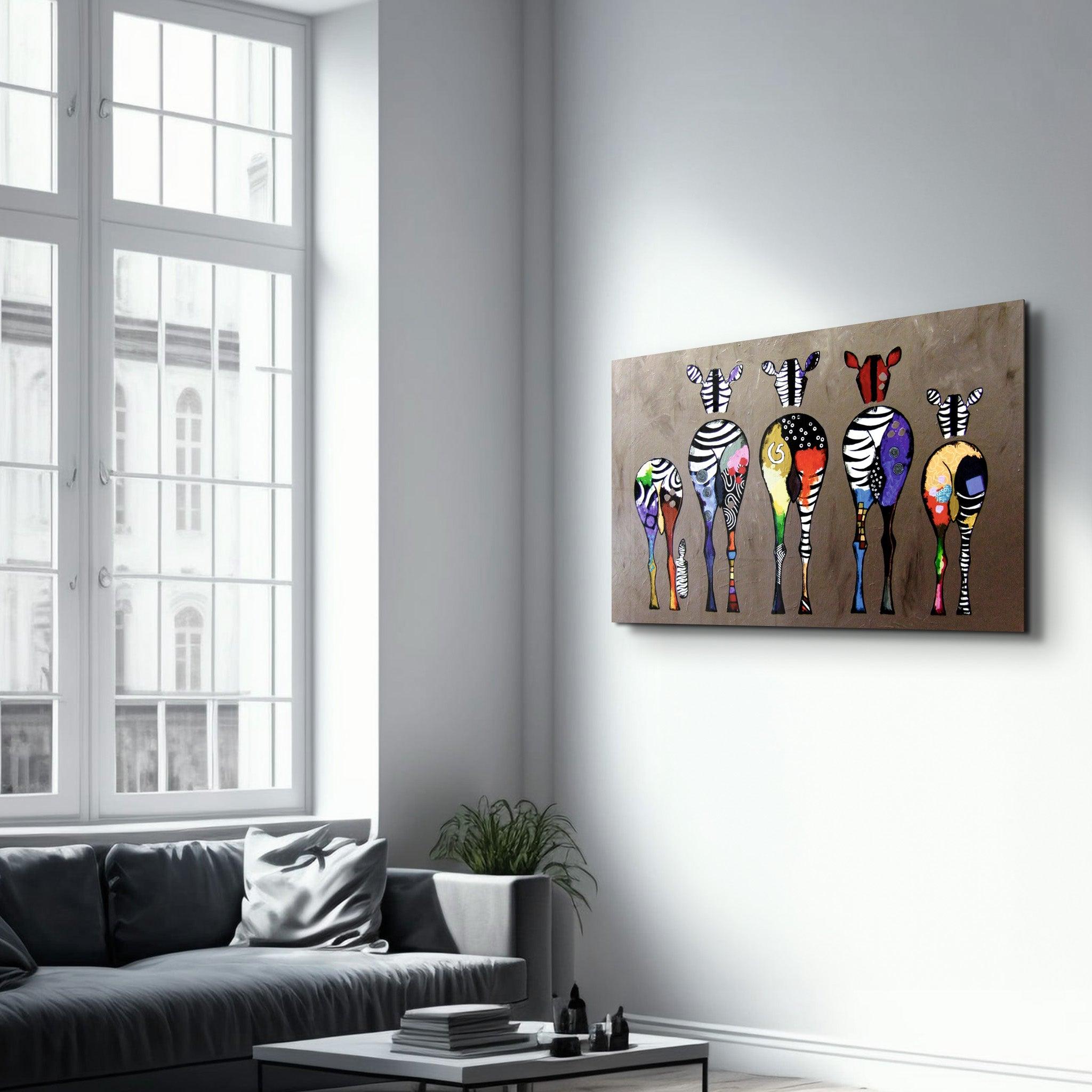 Colorful Zebra Family | Glass Wall Art - Artdesigna