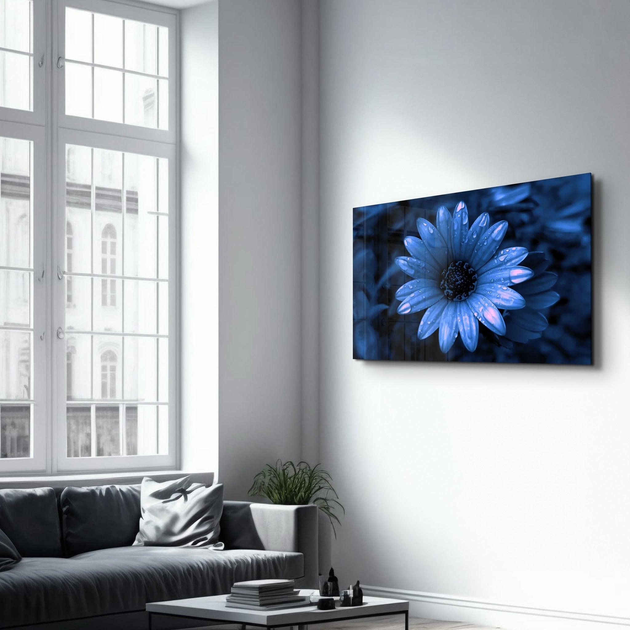 Blue Daisy | Glass Wall Art - Artdesigna