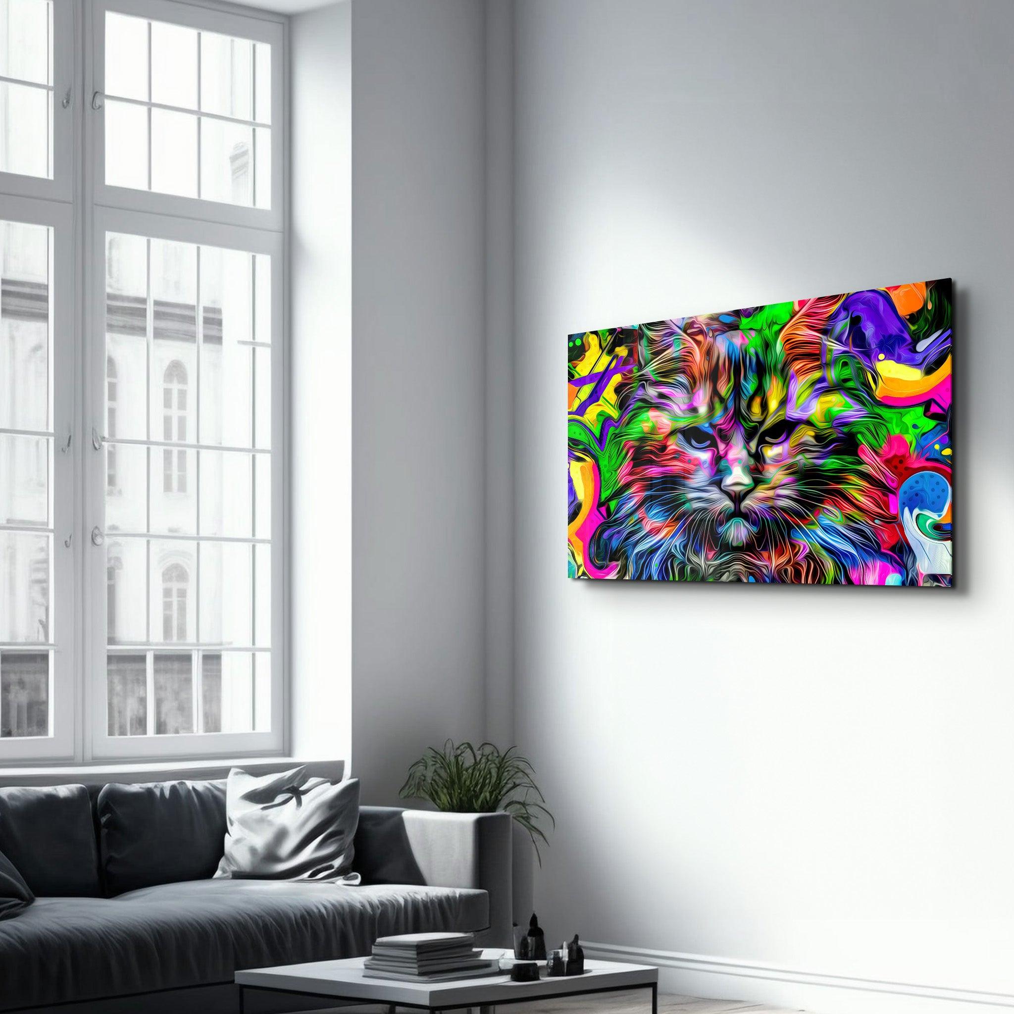 Colorful Cat | Glass Wall Art - Artdesigna