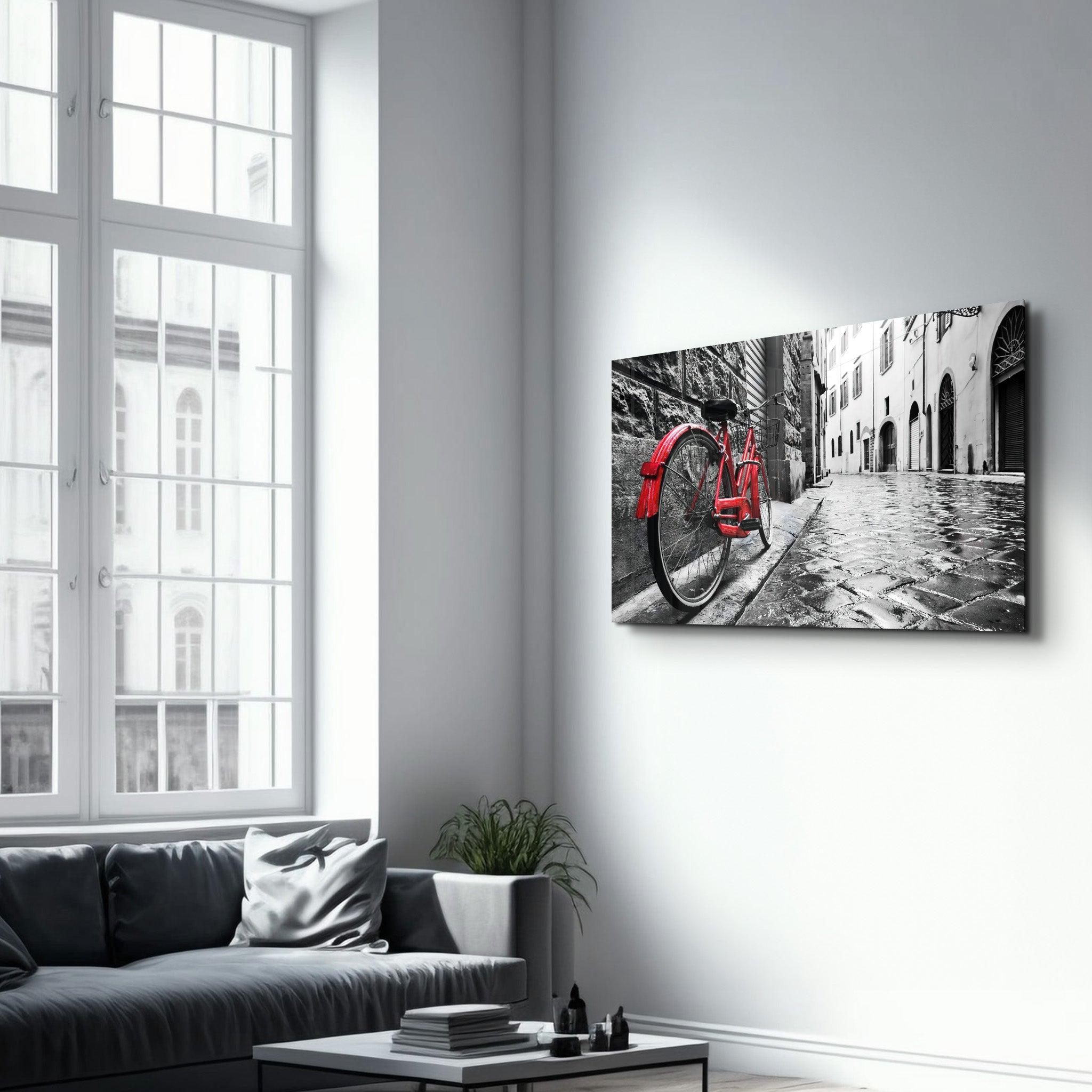 The Red Bike | GLASS WALL ART - ArtDesigna Glass Printing Wall Art