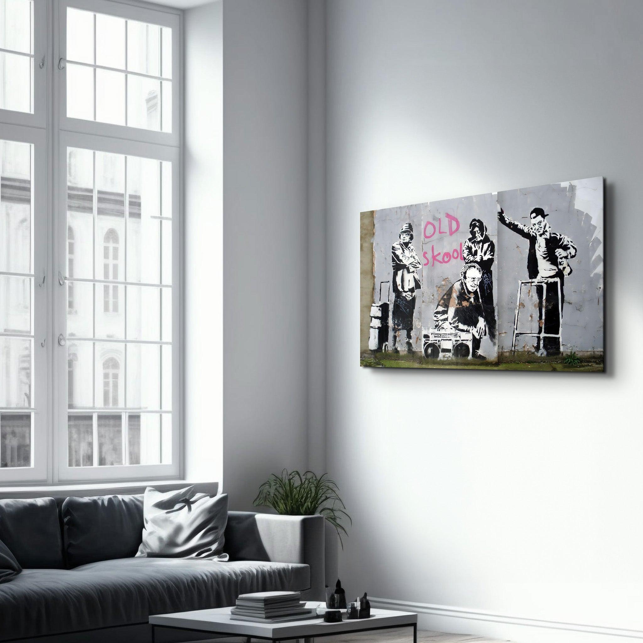 Banksy - Old Skool | Glass Wall Art - Artdesigna