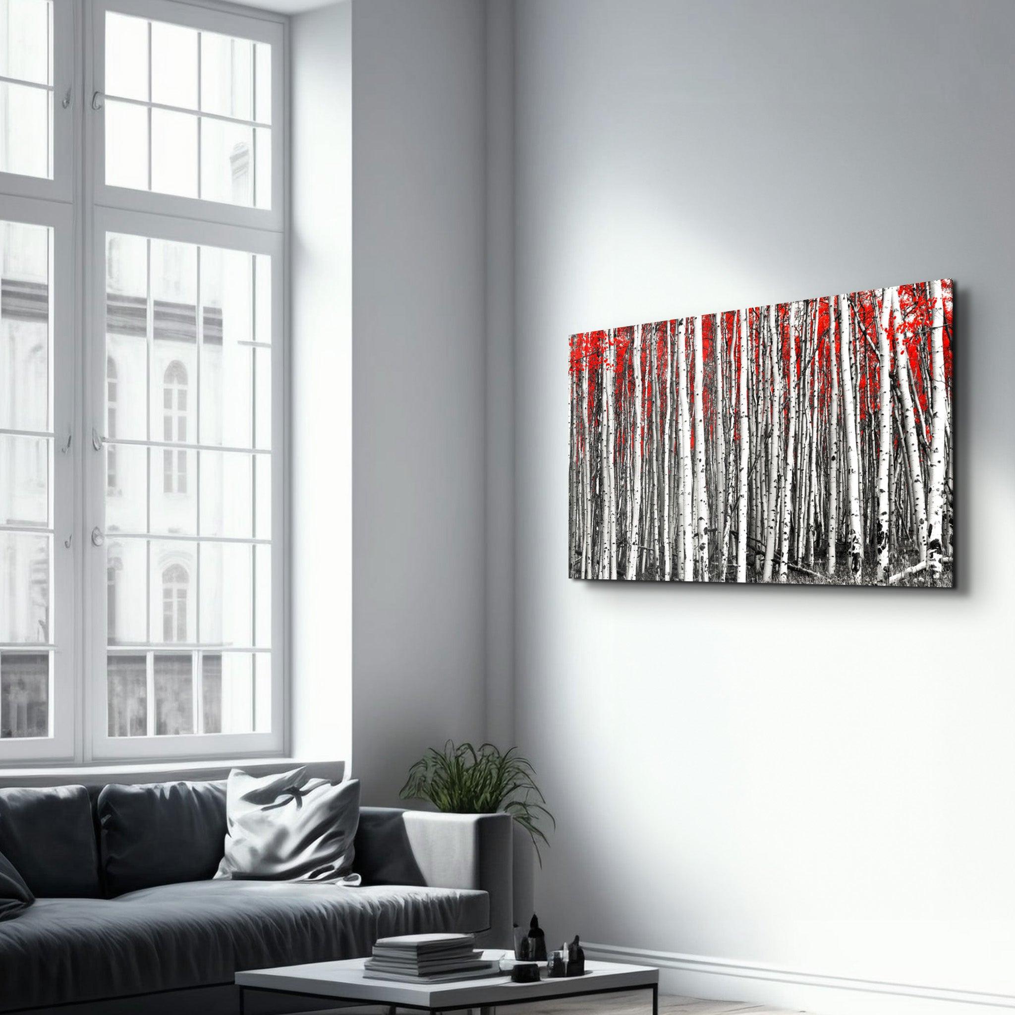 Big Red Forest | Glass Wall Art - Artdesigna