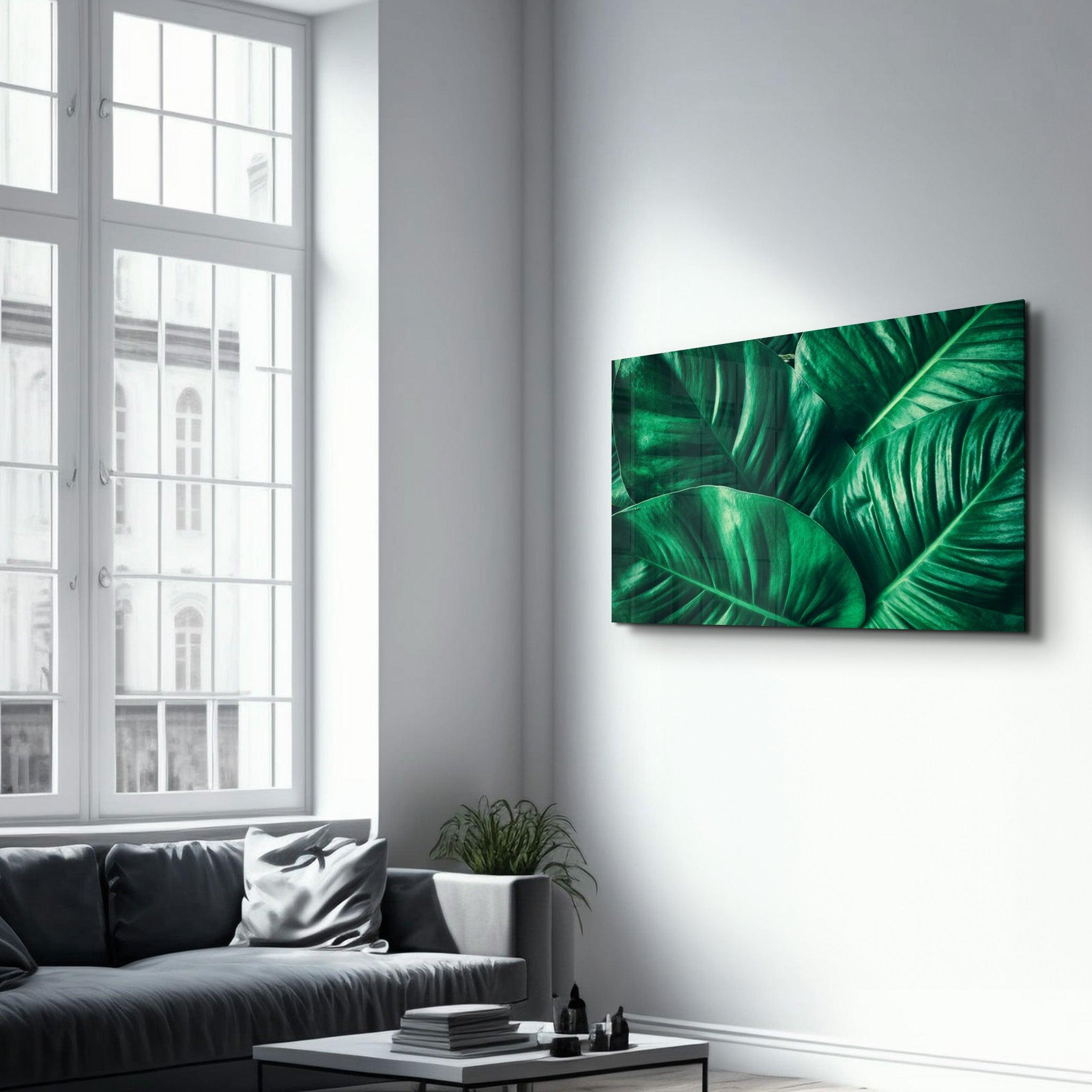 Green Tropical Leaf | Glass Wall Art - Artdesigna