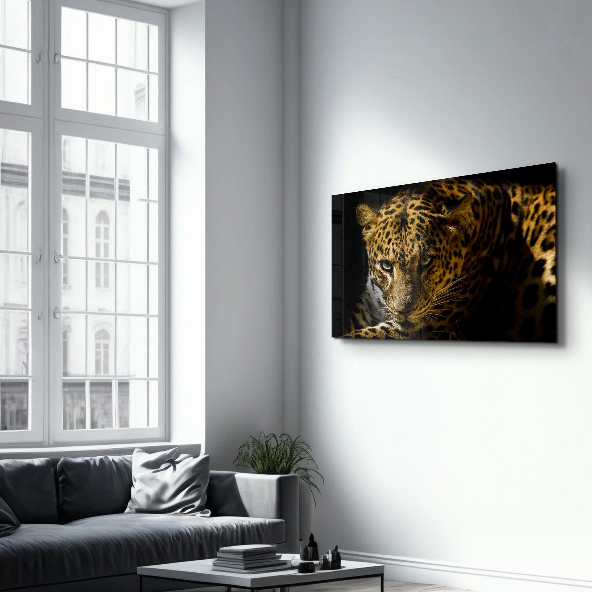 Leopard's Untamed Beauty | Glass Wall Art - Artdesigna