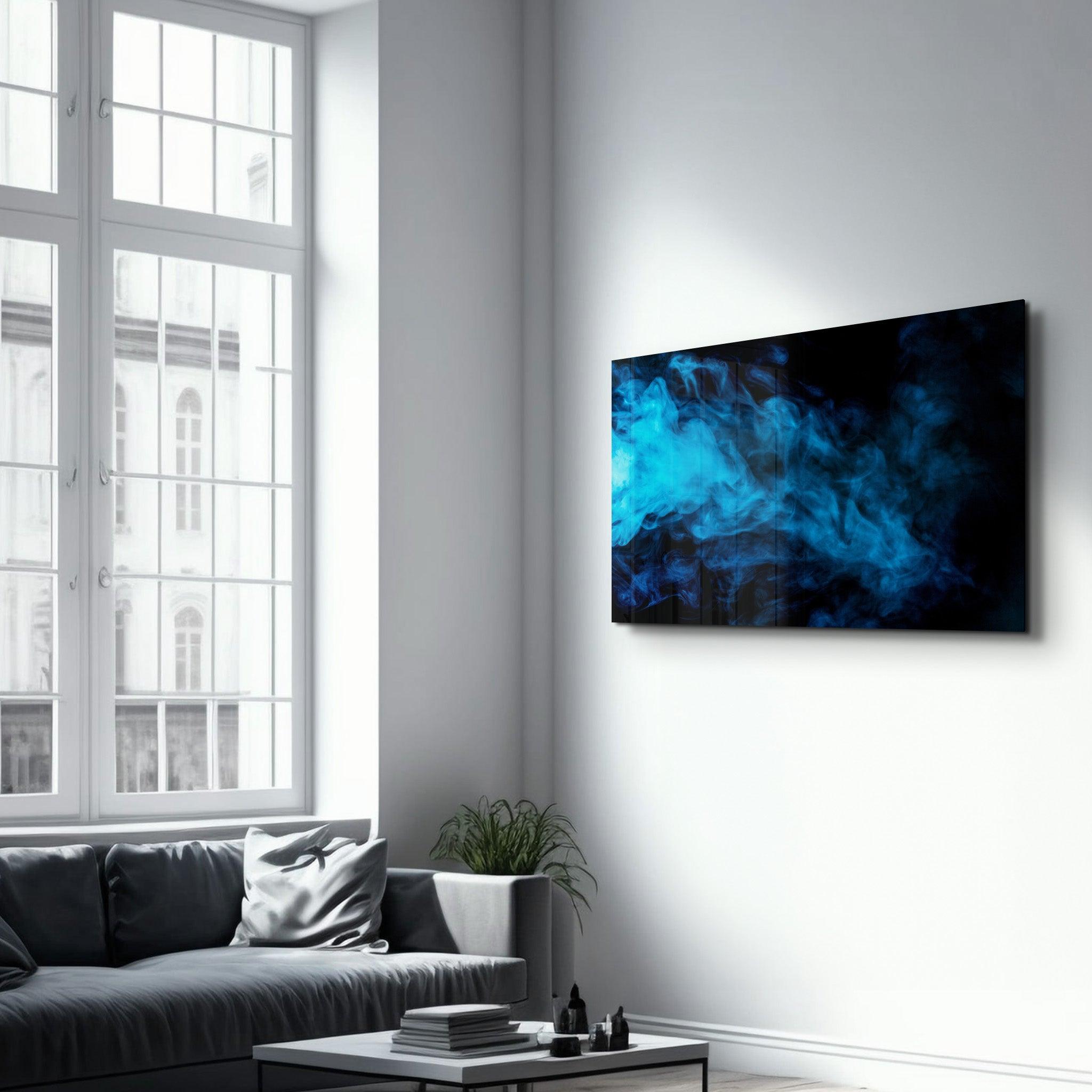 Blue Smoke | Glass Wall Art - Artdesigna