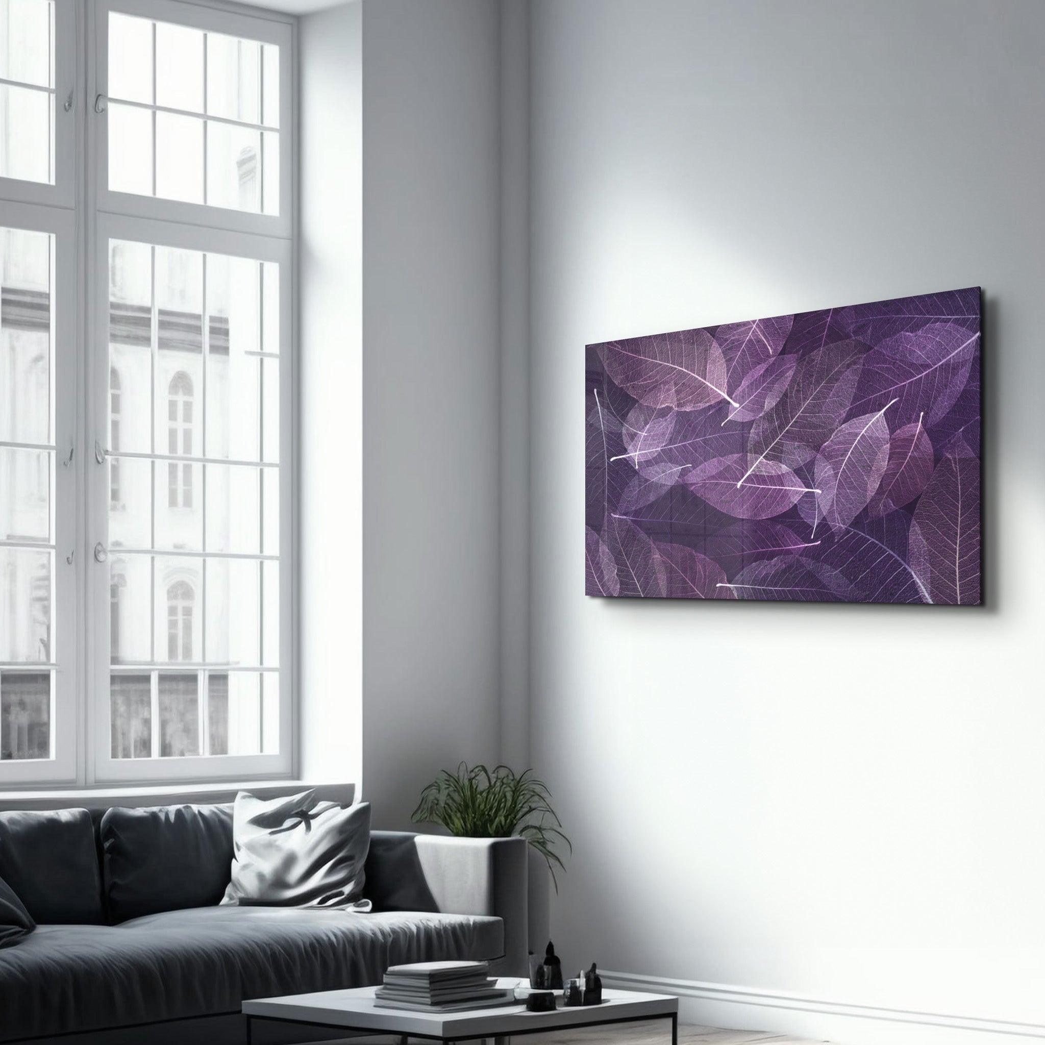 Purple Leaf | Glass Wall Art - Artdesigna