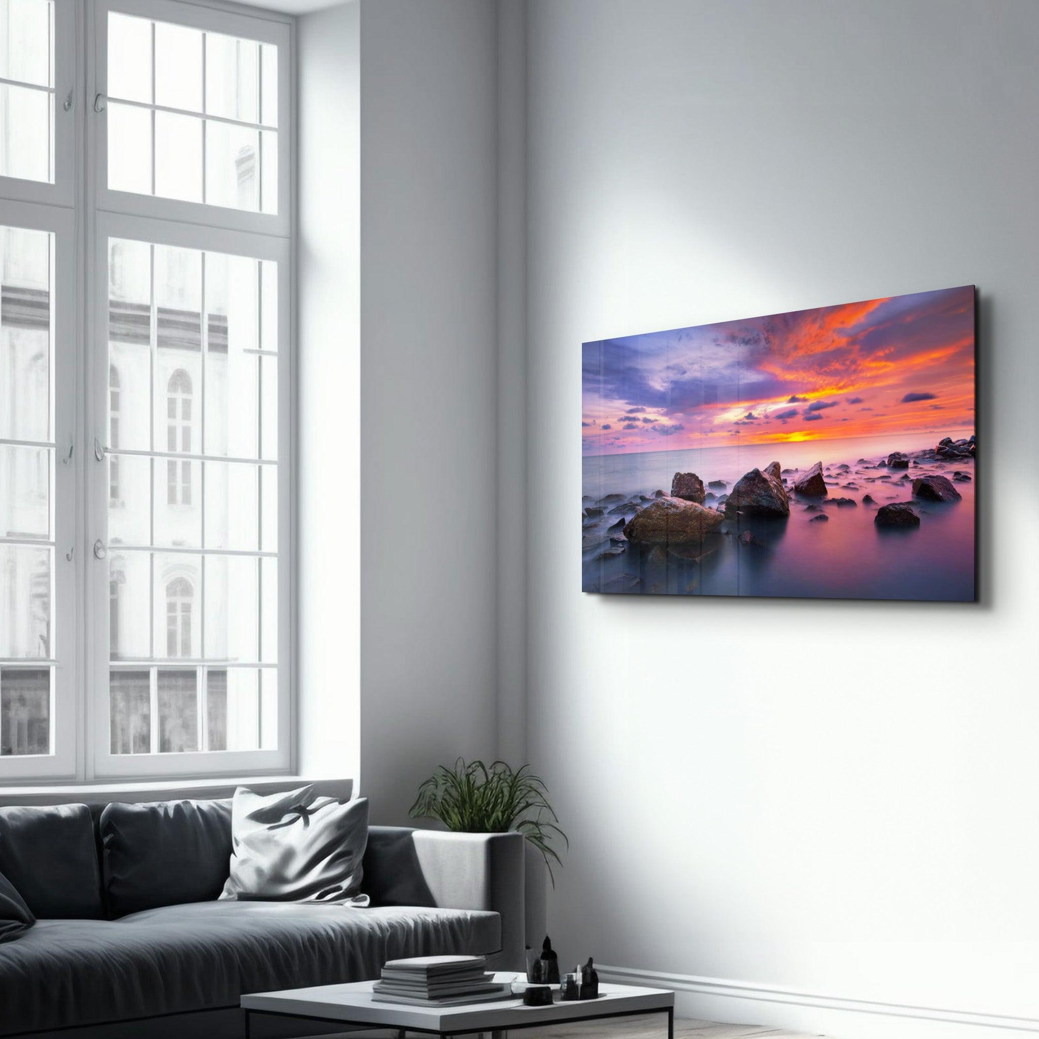 Sunset at Sea | Glass Wall Art - Artdesigna