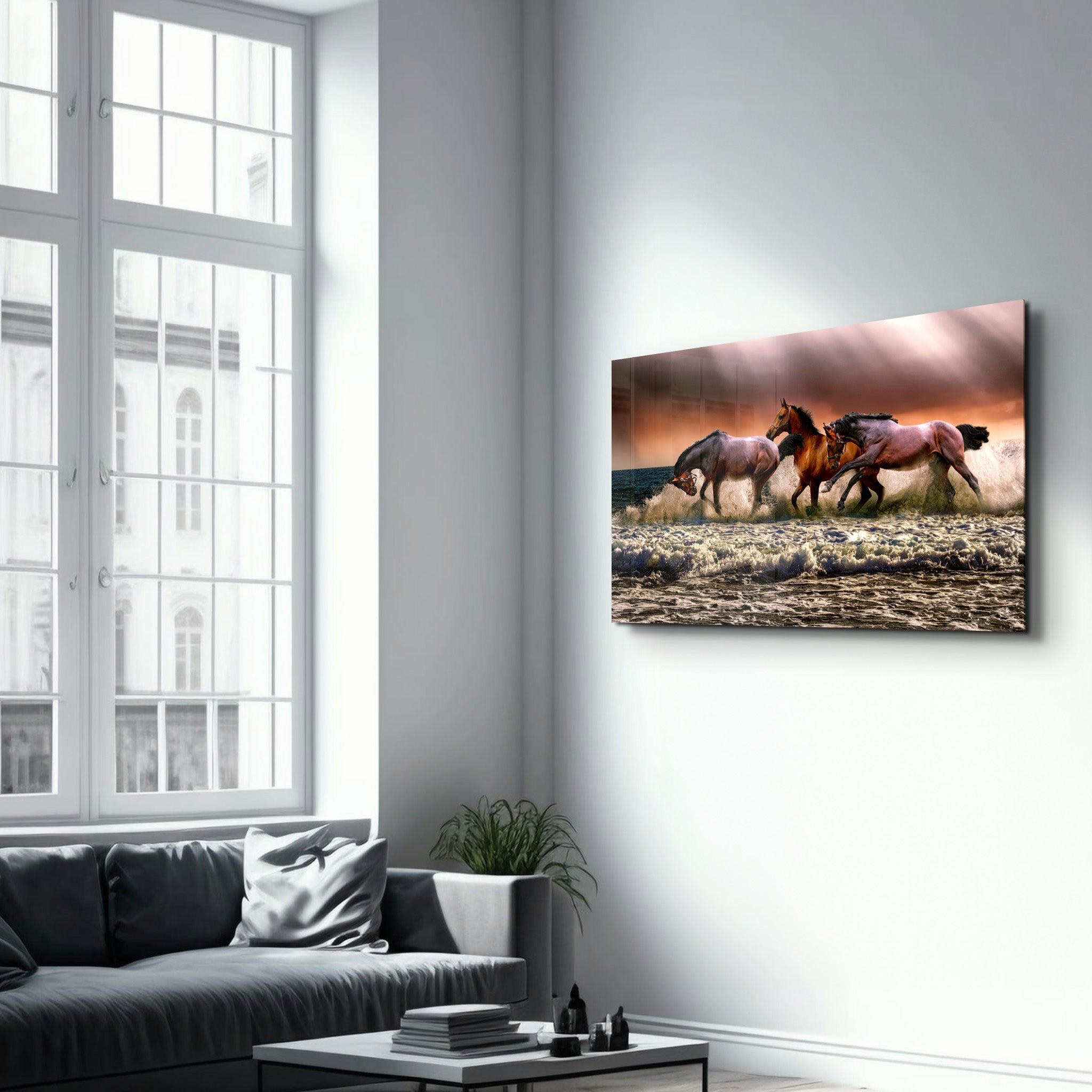 Horses | Glass Wall Art - Artdesigna