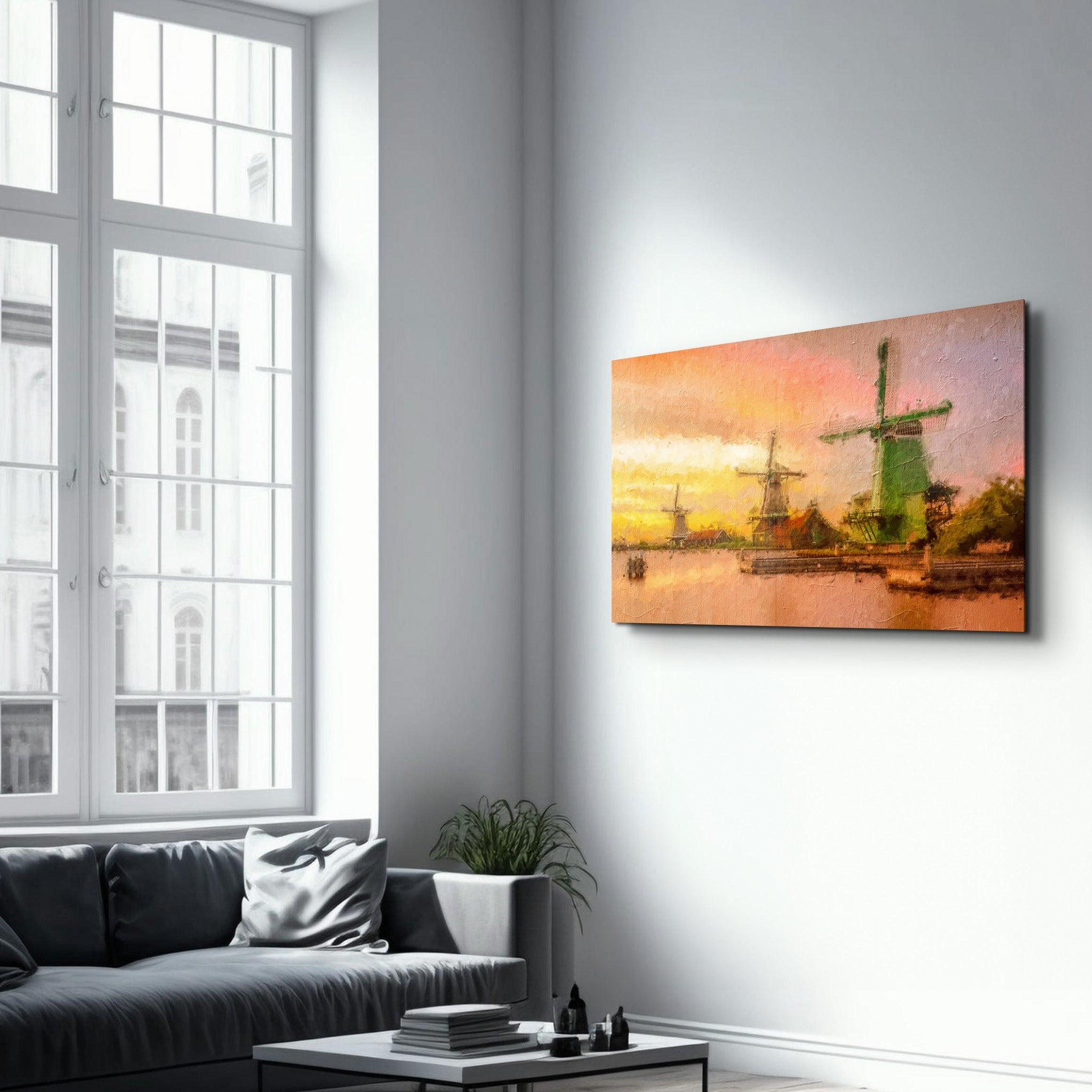 Windmills | Glass Wall Art - Artdesigna