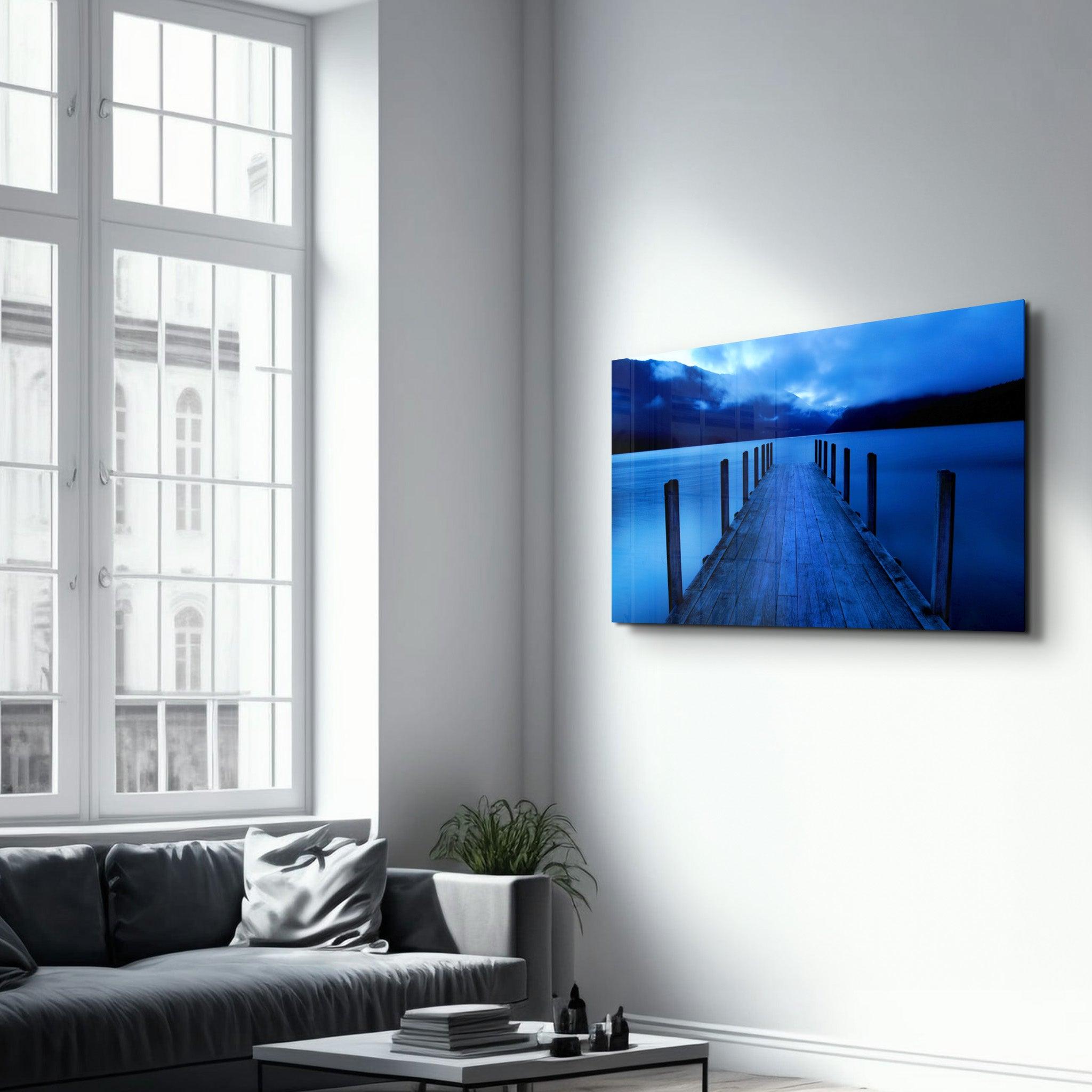 Blue Dock | Glass Wall Art - Artdesigna