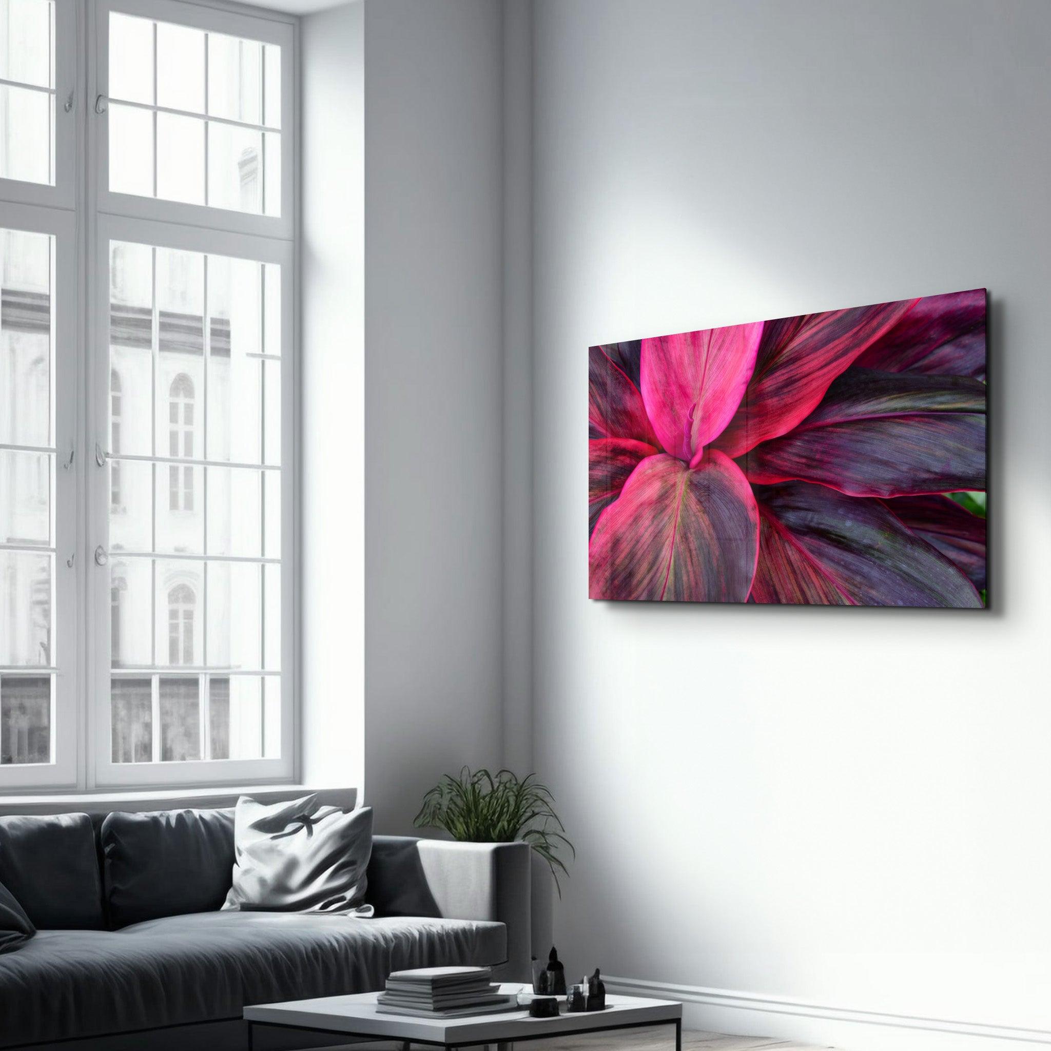 Pink Leaves | Glass Wall Art - Artdesigna