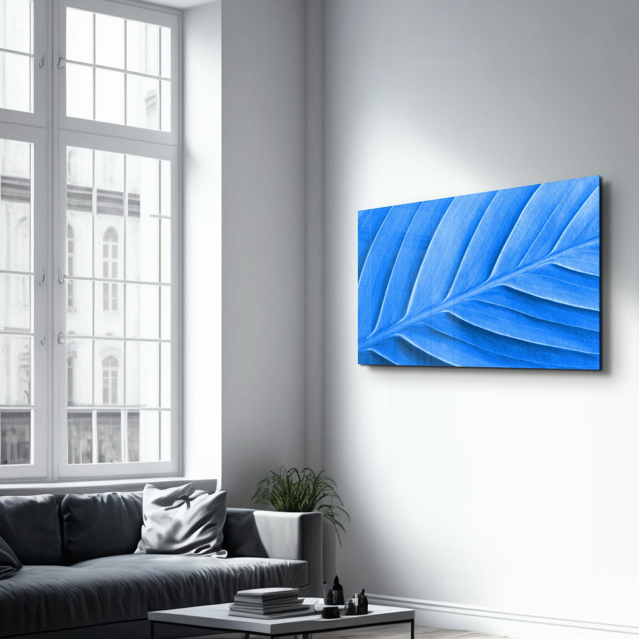 Blue Leaf | Glass Wall Art - Artdesigna