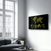 World Map Black-Yellow | Glass Wall Art - Artdesigna