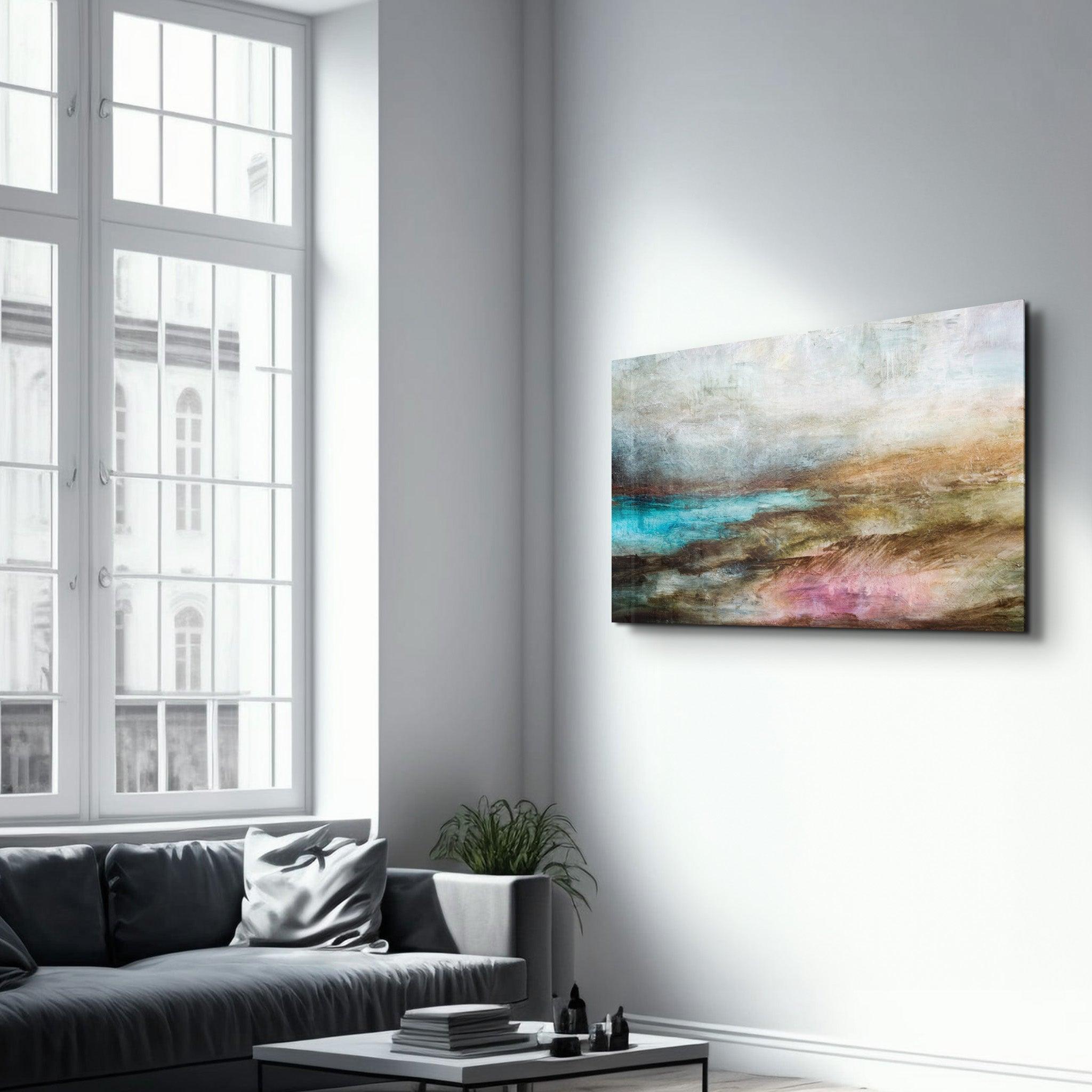 Lake Abstract Oil Painting | Glass Wall Art - Artdesigna