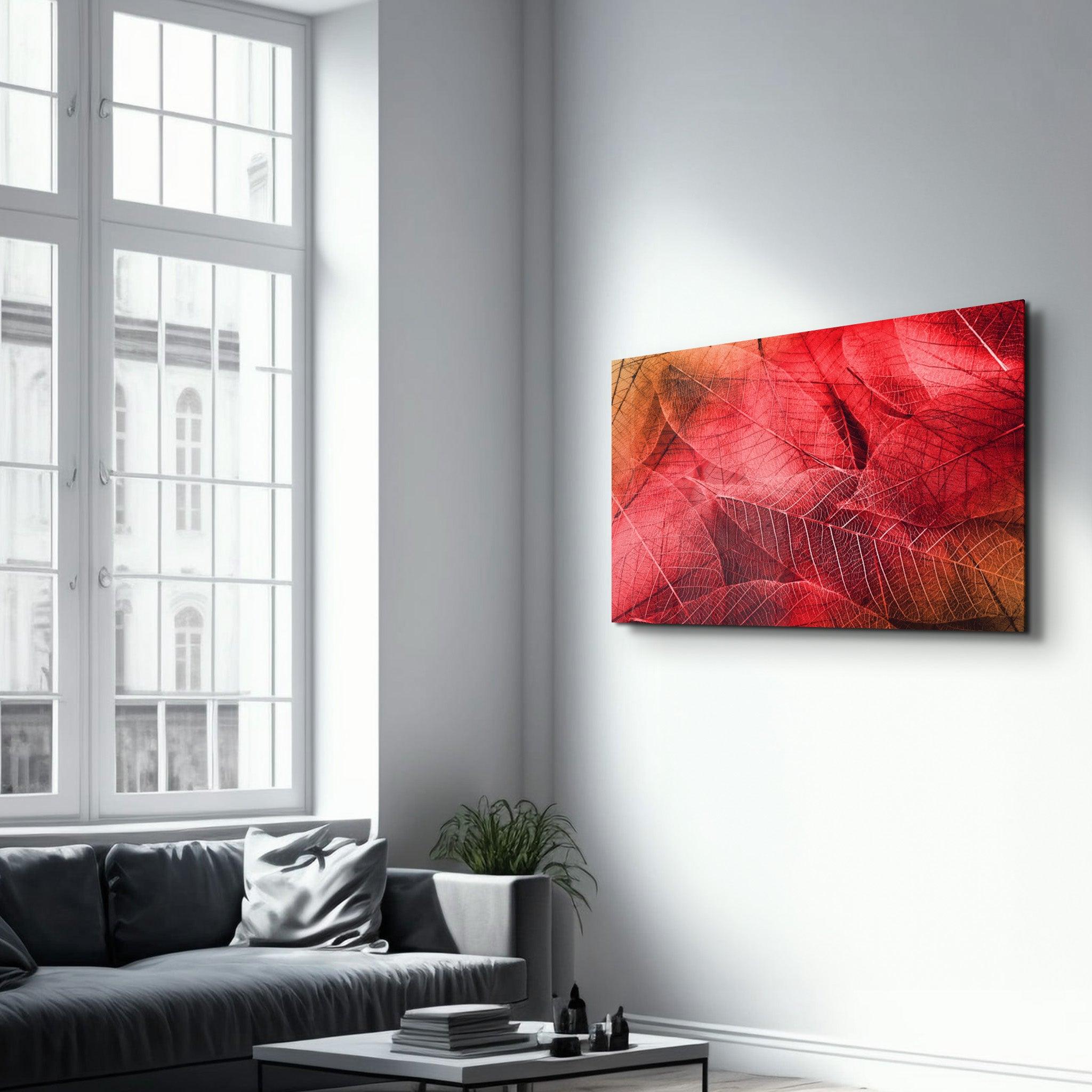 Red Leaves | Glass Wall Art - Artdesigna