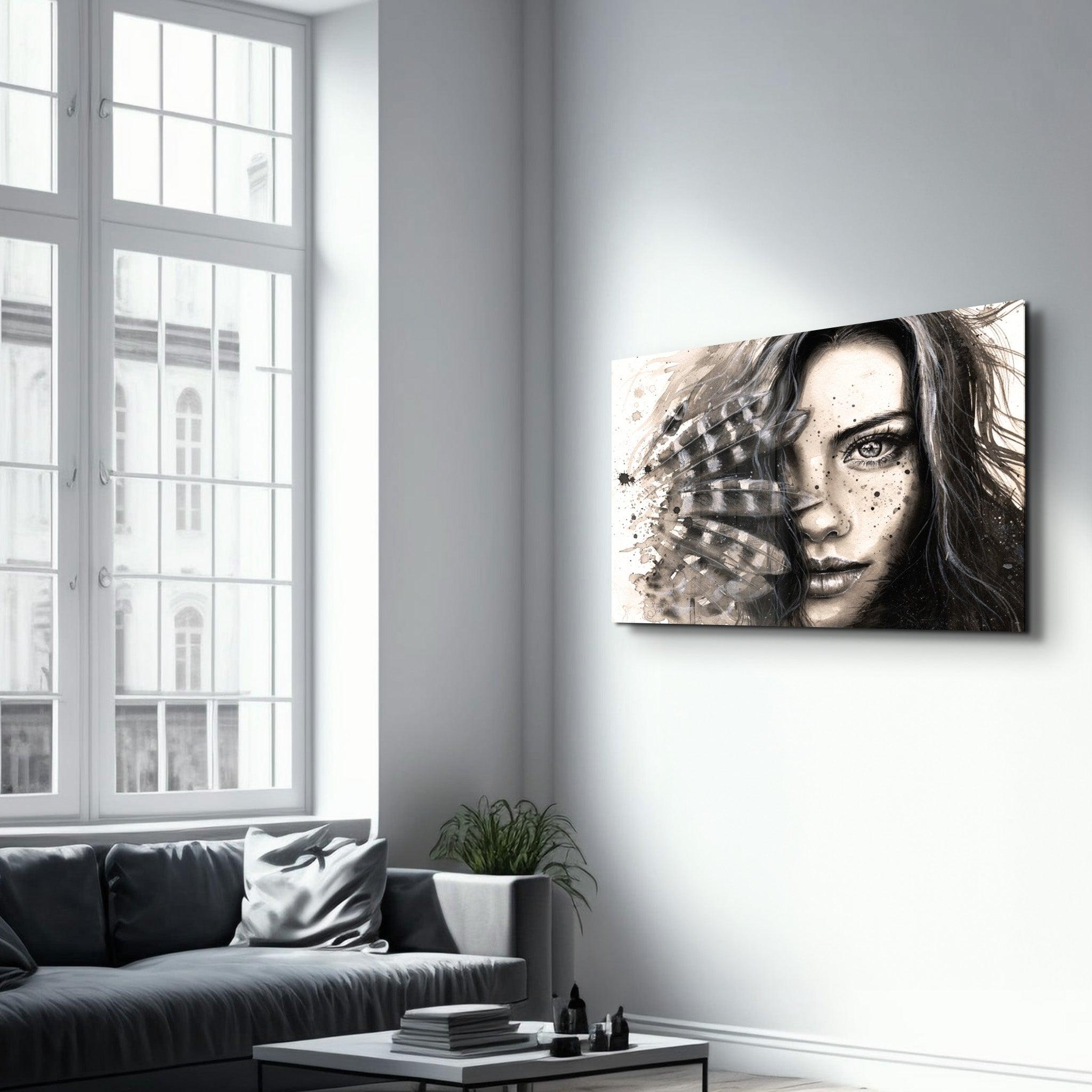 Hiding Woman | Glass Wall Art - Artdesigna