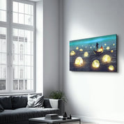 Lights on the Sea | Glass Wall Art - Artdesigna