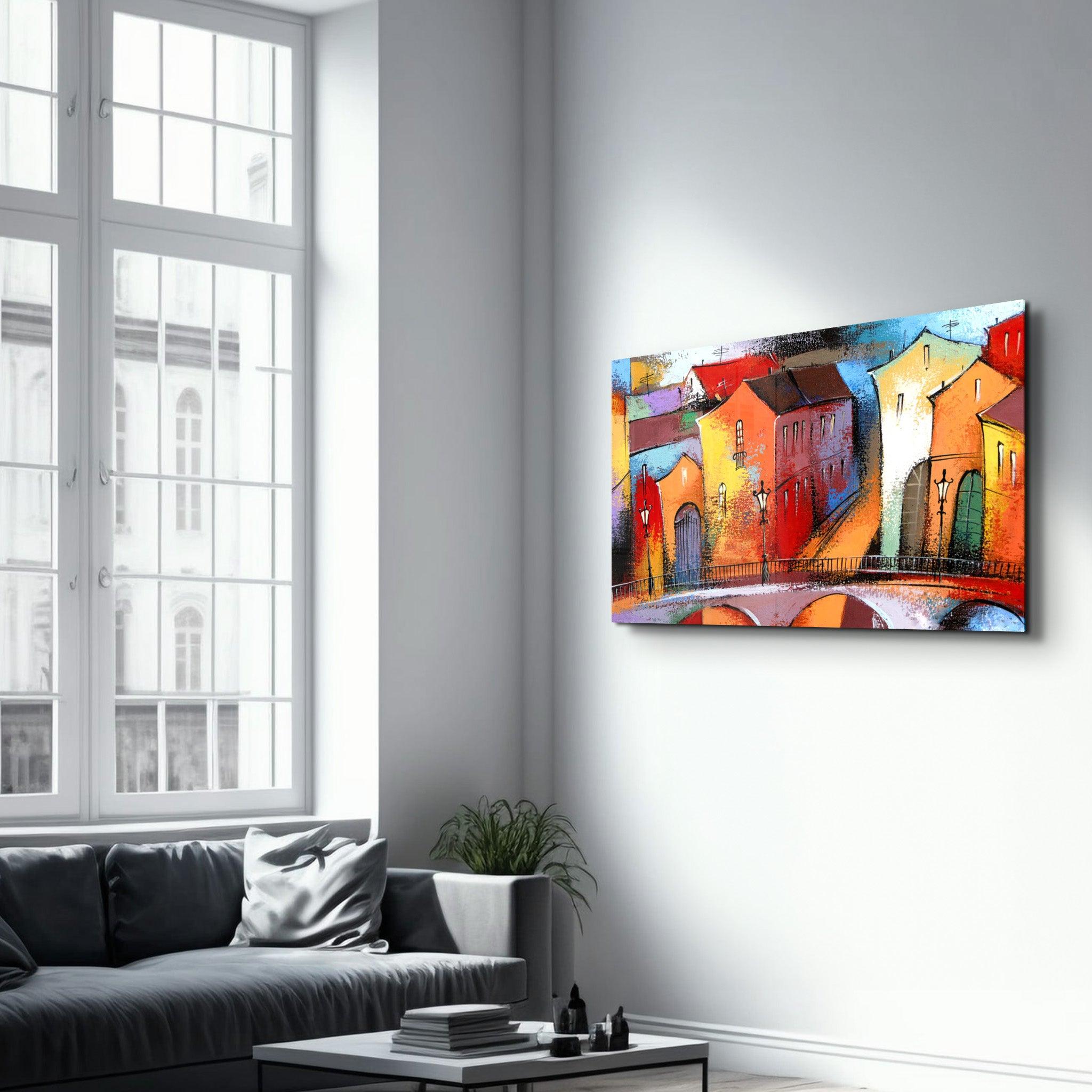 Abstract City 2 | Glass Wall Art - Artdesigna