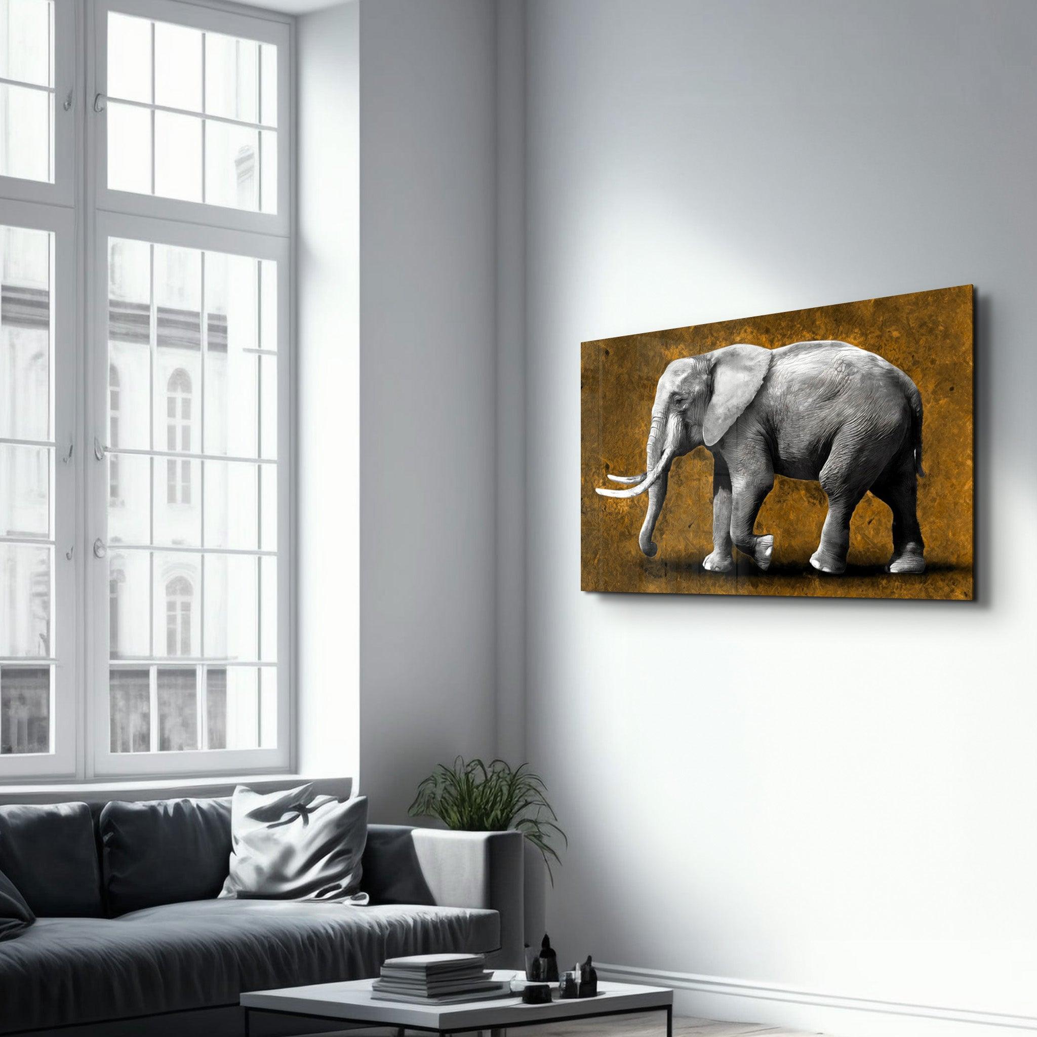 Elephant Brown | Glass Wall Art - Artdesigna