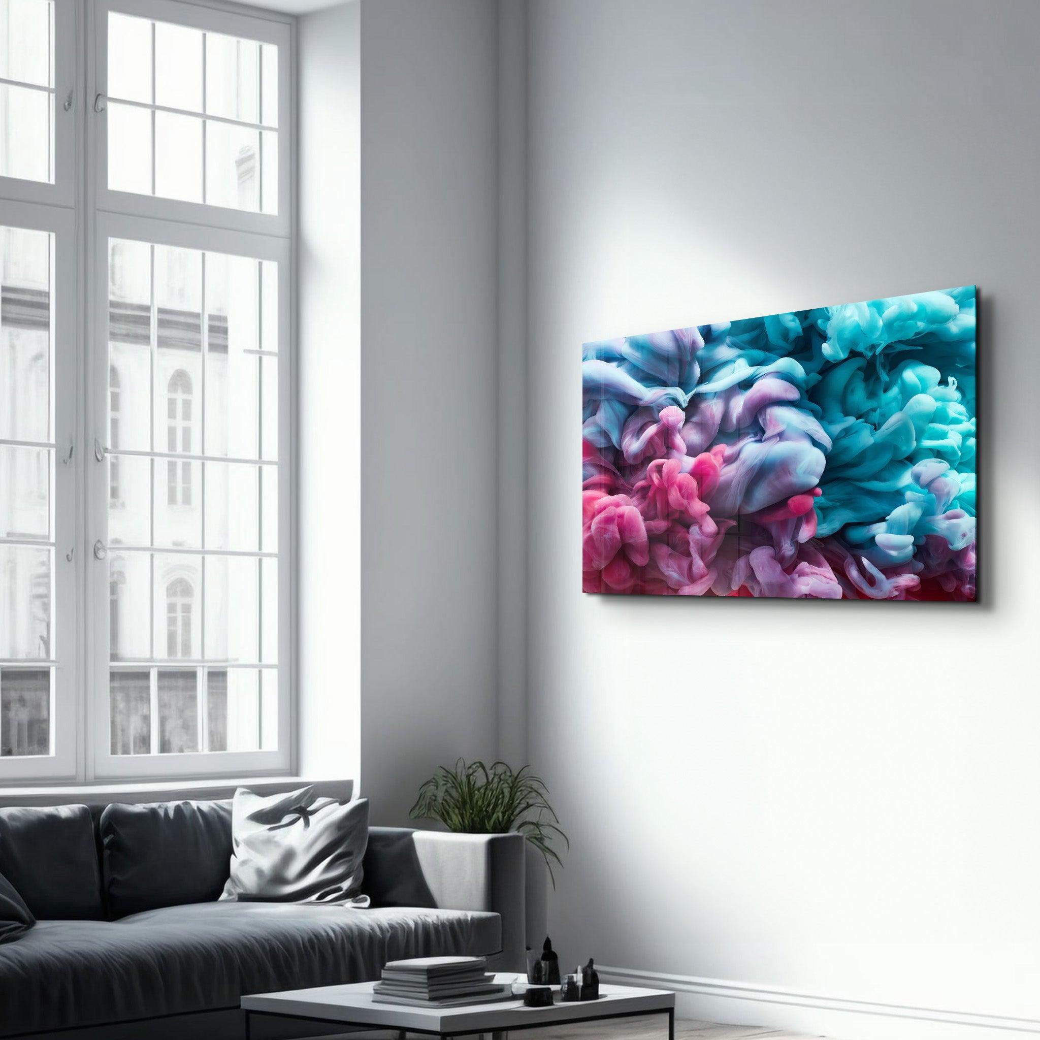 Pink and Blue Smokes | Glass Wall Art - Artdesigna