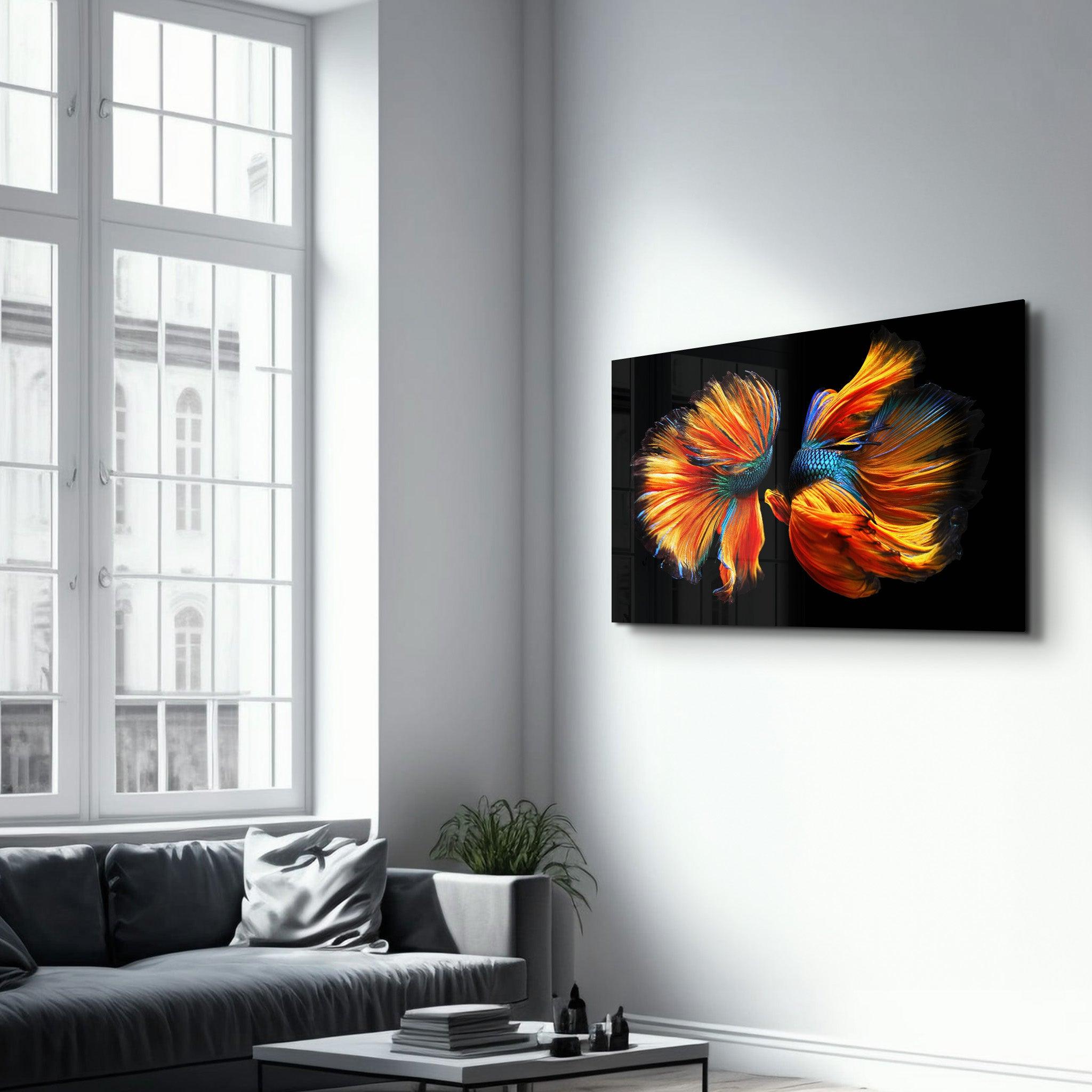 Beta Fishes | Glass Wall Art - Artdesigna