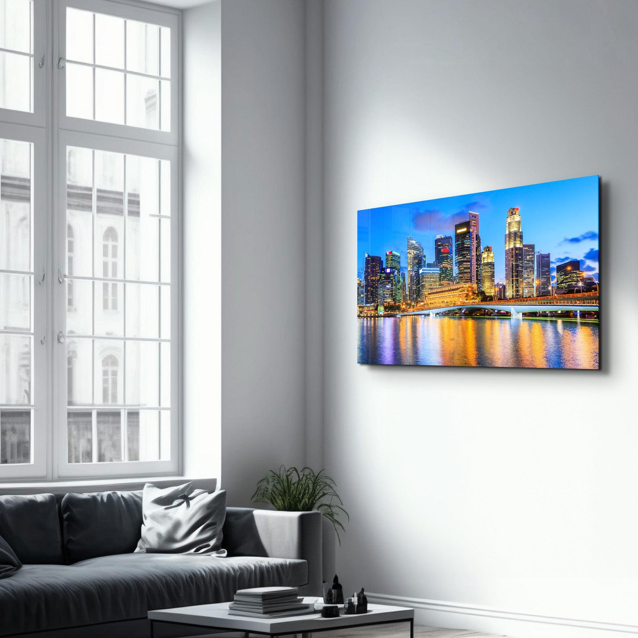 Singapore city skyline | Glass Wall Art - Artdesigna