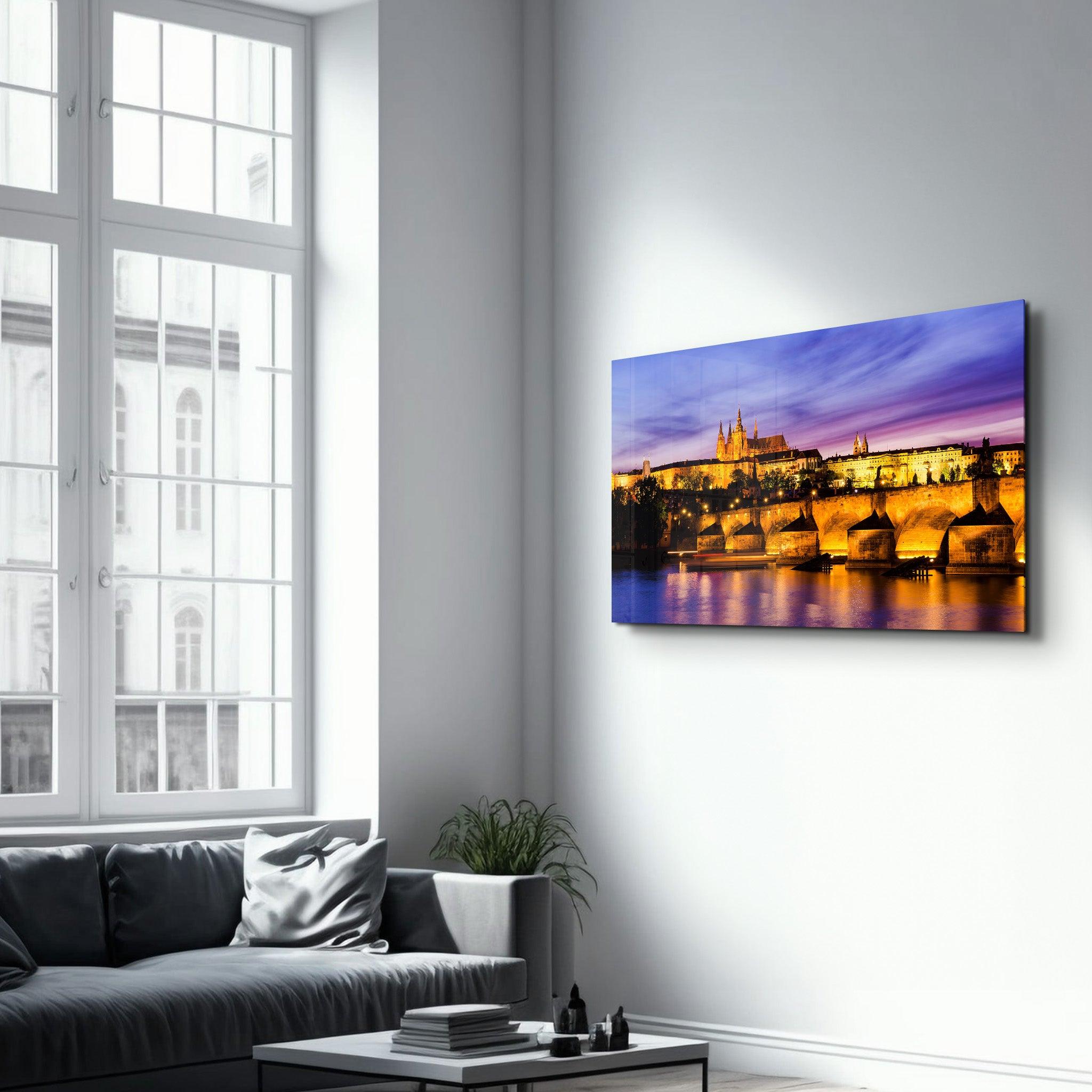 Beautiful Prague Castle during twilight | Glass Wall Art - Artdesigna