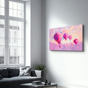 Pink Baloons Oil Painting - Glass Wall Art - Artdesigna