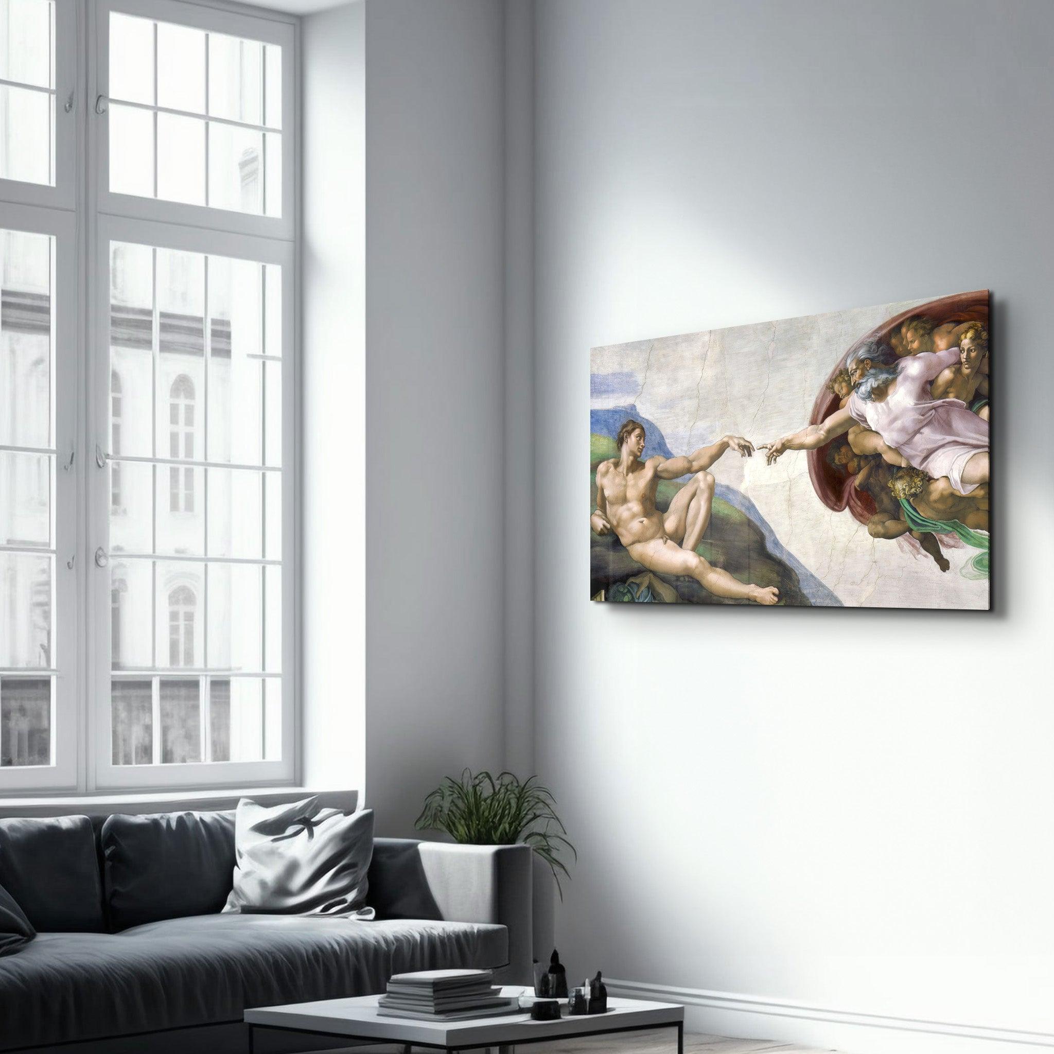 Michelangelo - The Creation of Adam | Glass Wall Art - Artdesigna