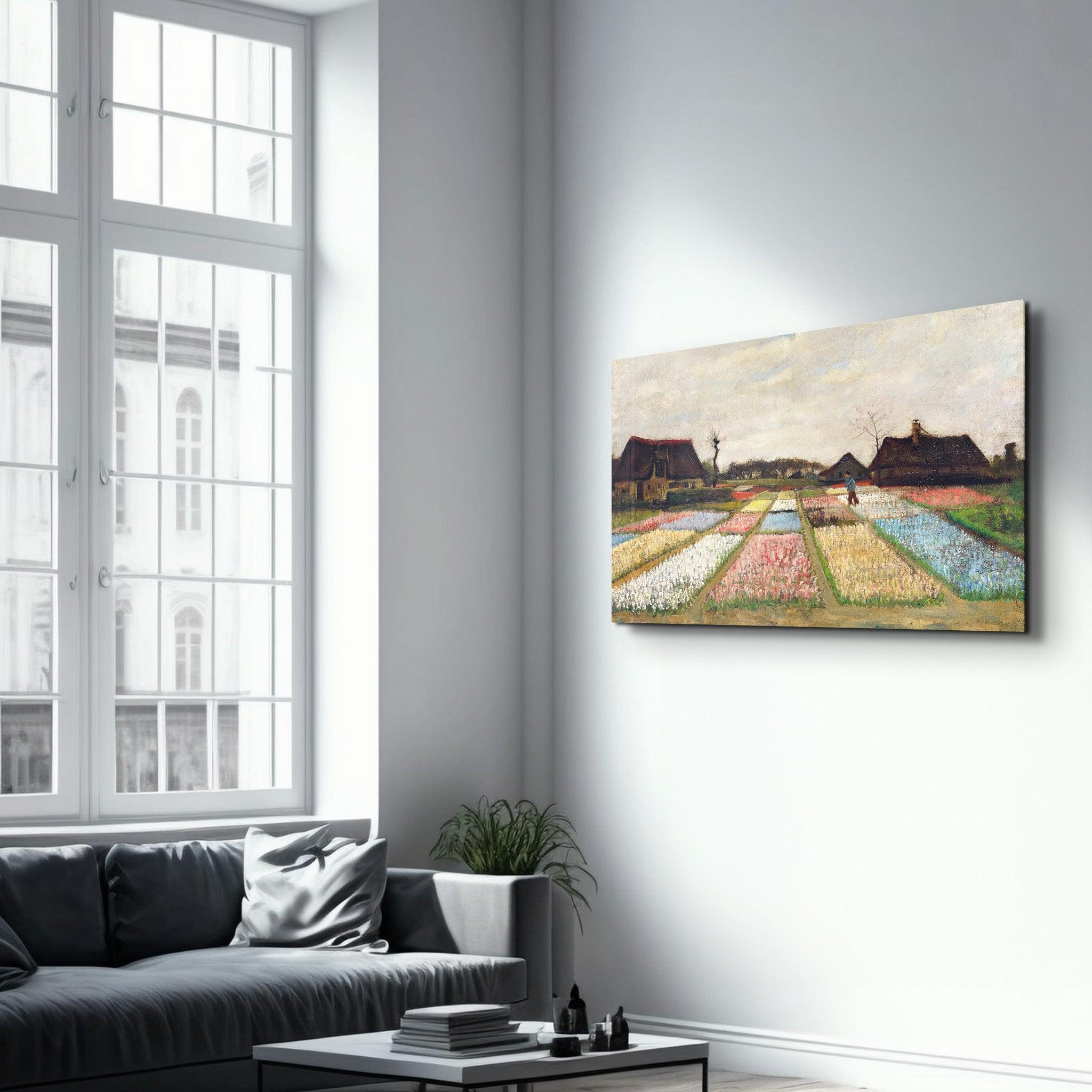 Van Gogh art print, vintage Flower Beds in Holland wall decor (1883) | Glass Wall Art - Artdesigna