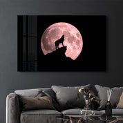 Wolf and Moon | Glass Wall Art - Artdesigna