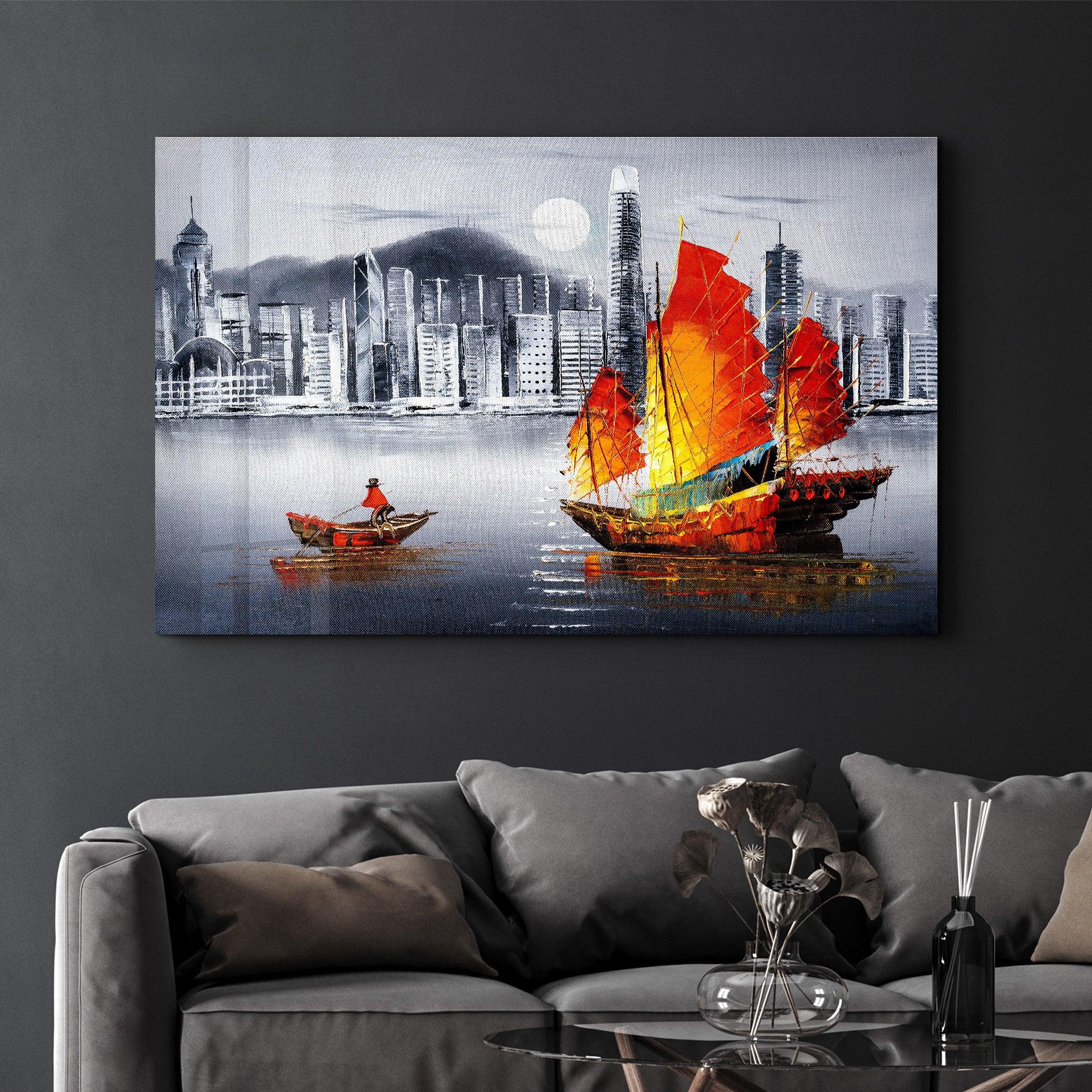 Abstract Colorful Boat | Glass Wall Art - Artdesigna