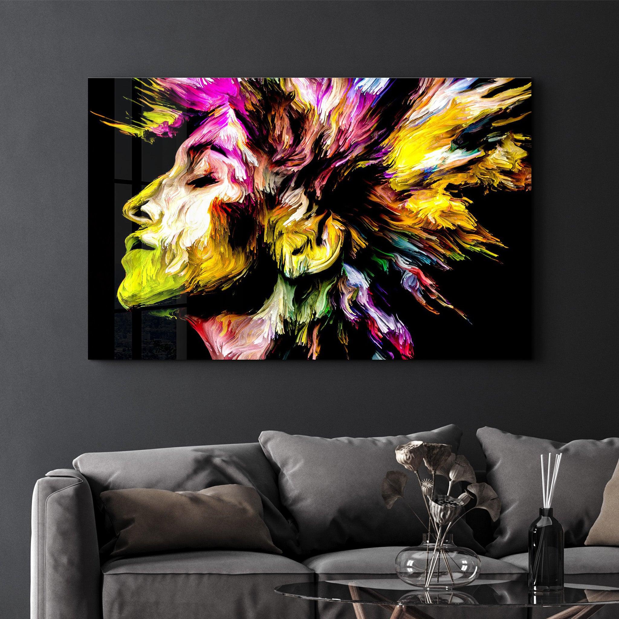 Abstract Colorful Woman Portrait V2 | Glass Wall Art - Artdesigna