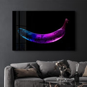 Abstract Blue and Purple Banana | Glass Wall Art - Artdesigna