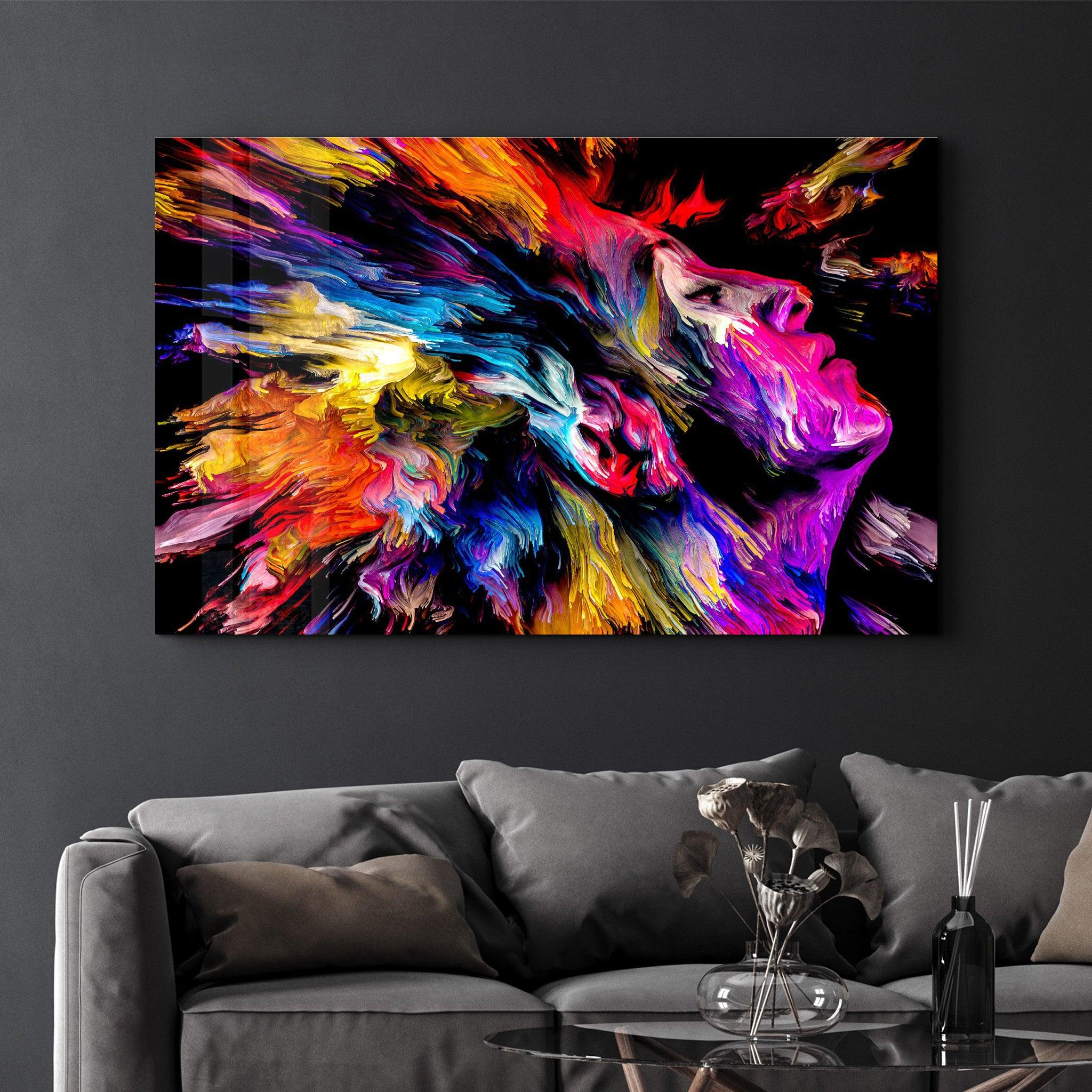 Abstract Colorful Woman Portrait V3 | Glass Wall Art - Artdesigna