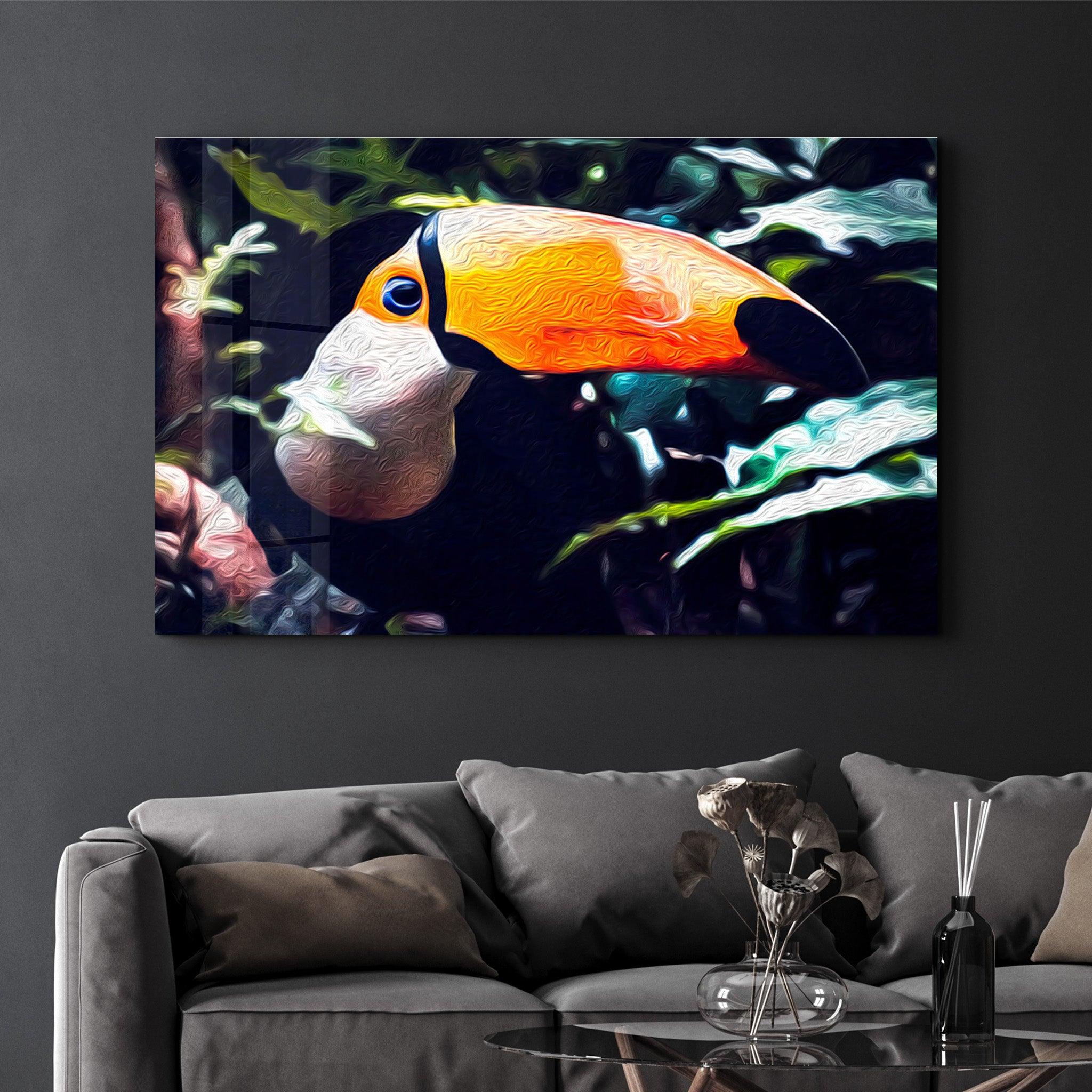 Pelican in Nature | Glass Wall Art - Artdesigna