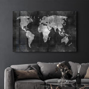 Black Wold Map | Glass Wall Art - Artdesigna