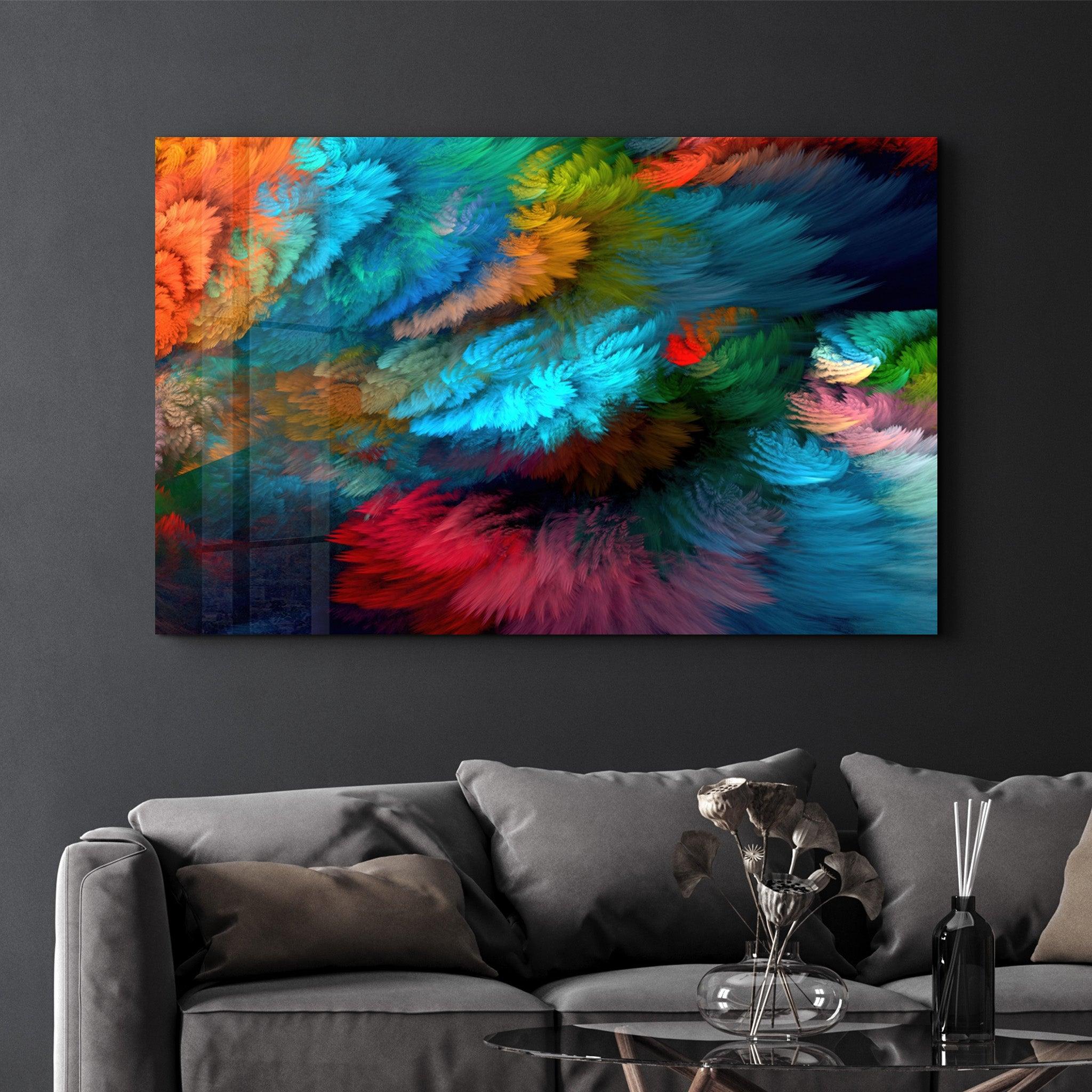 Colorful Plumes | Glass Wall Art - Artdesigna