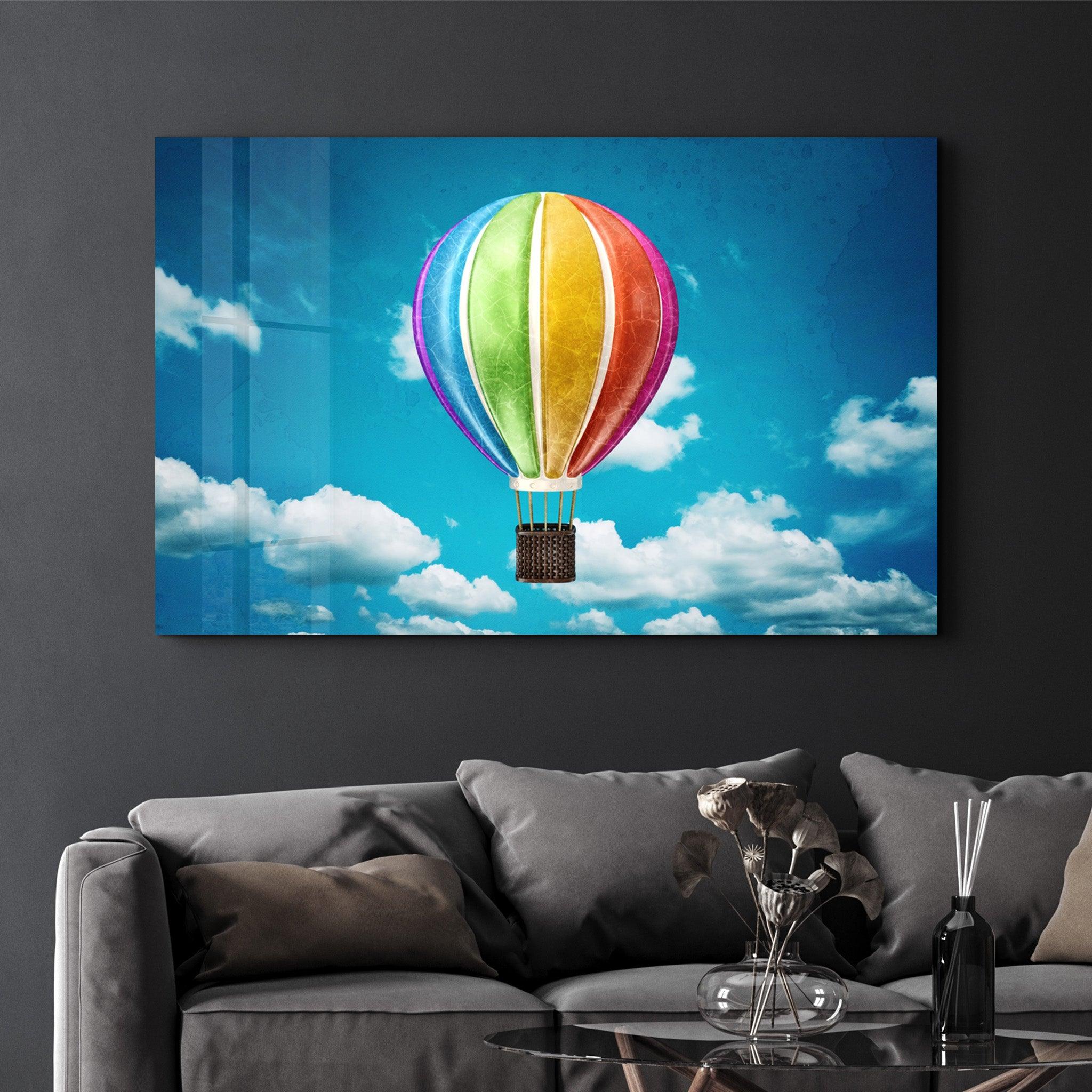 Rainbow Air Balloon | Glass Wall Art - Artdesigna