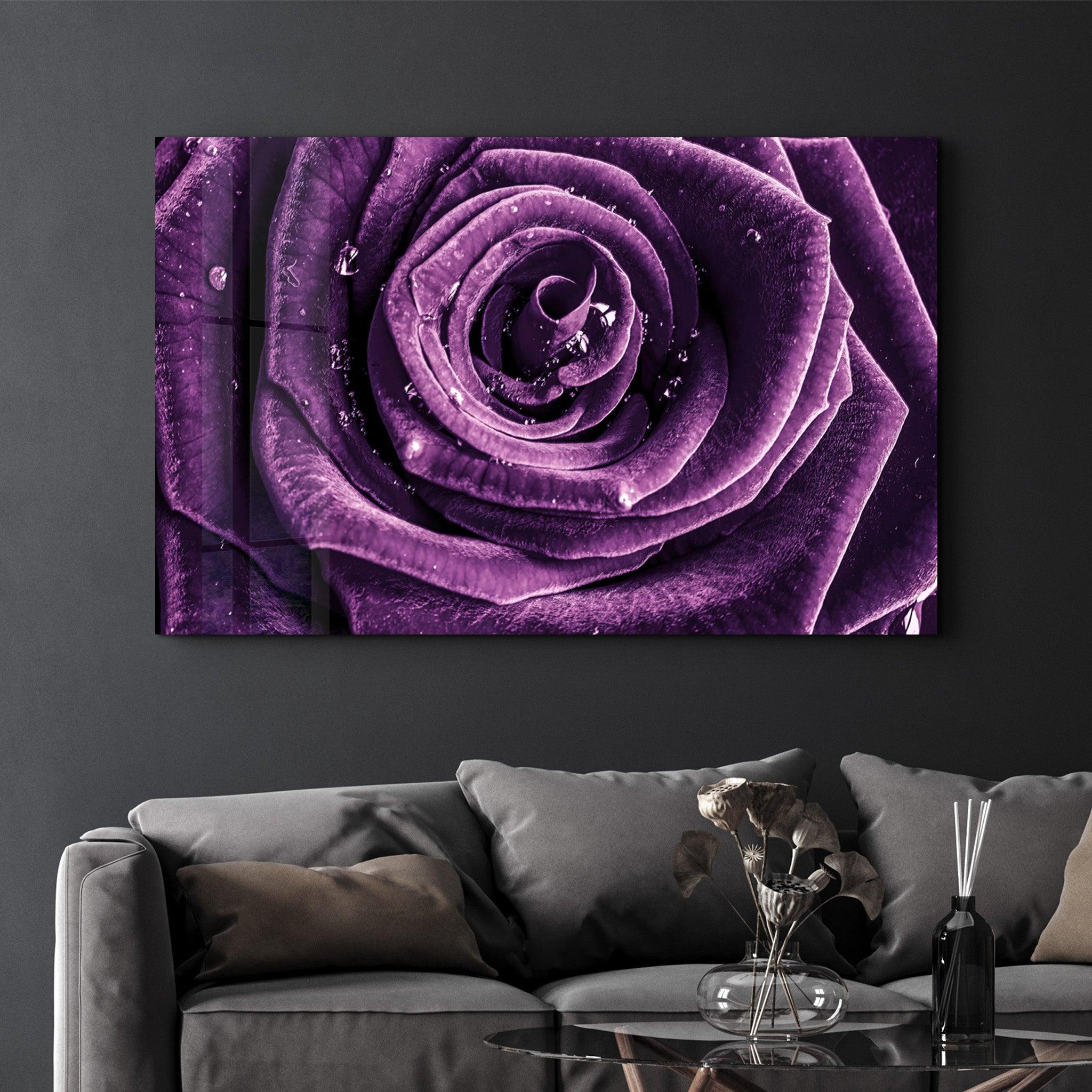 Purple Rose V2 | Glass Wall Art - Artdesigna