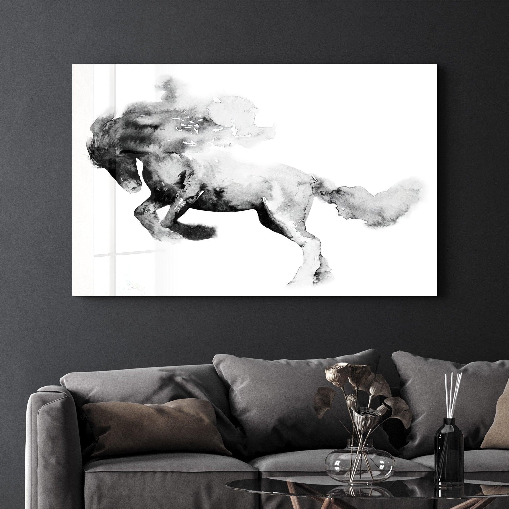 Running Horse Silhouette | Glass Wall Art - Artdesigna