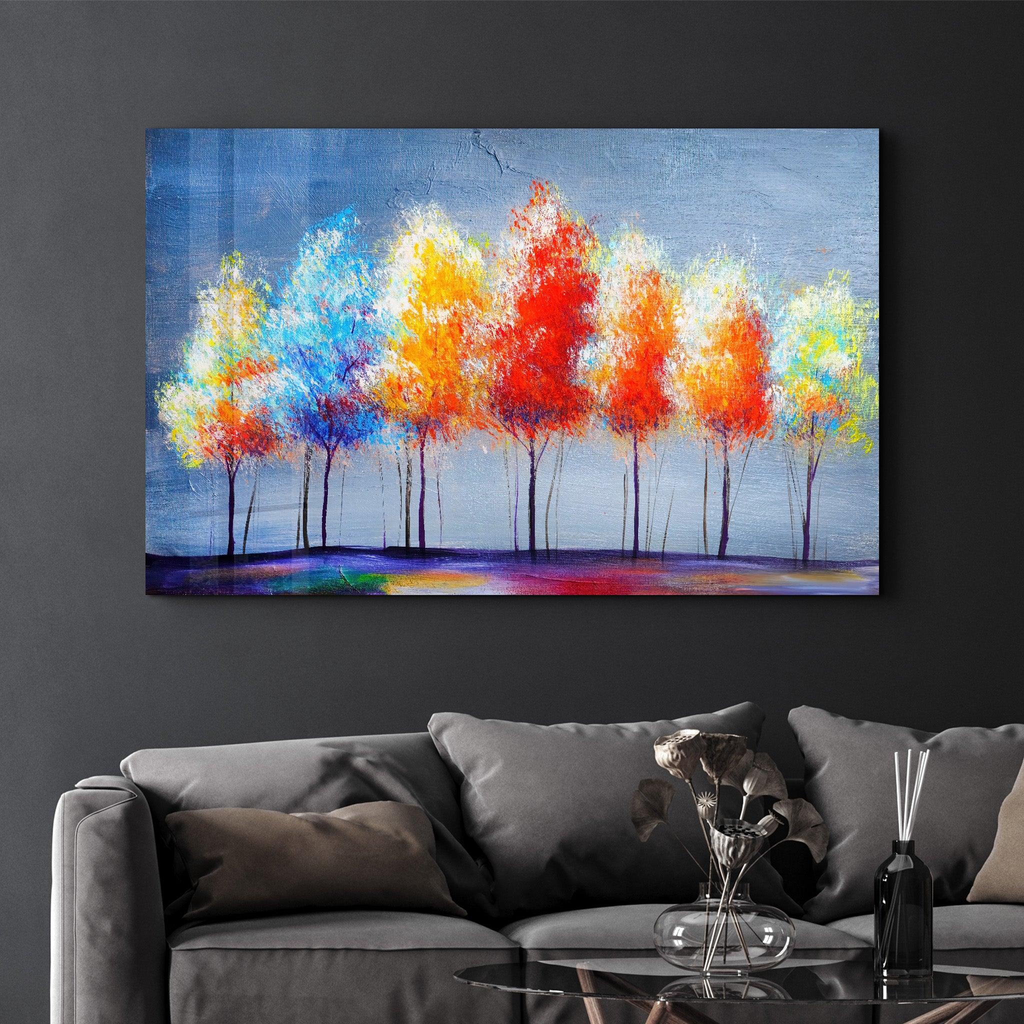 Colorful Trees | Glass Wall Art - Artdesigna