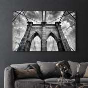 Brooklyn Bridge Black and White | Glass Wall Art - Artdesigna